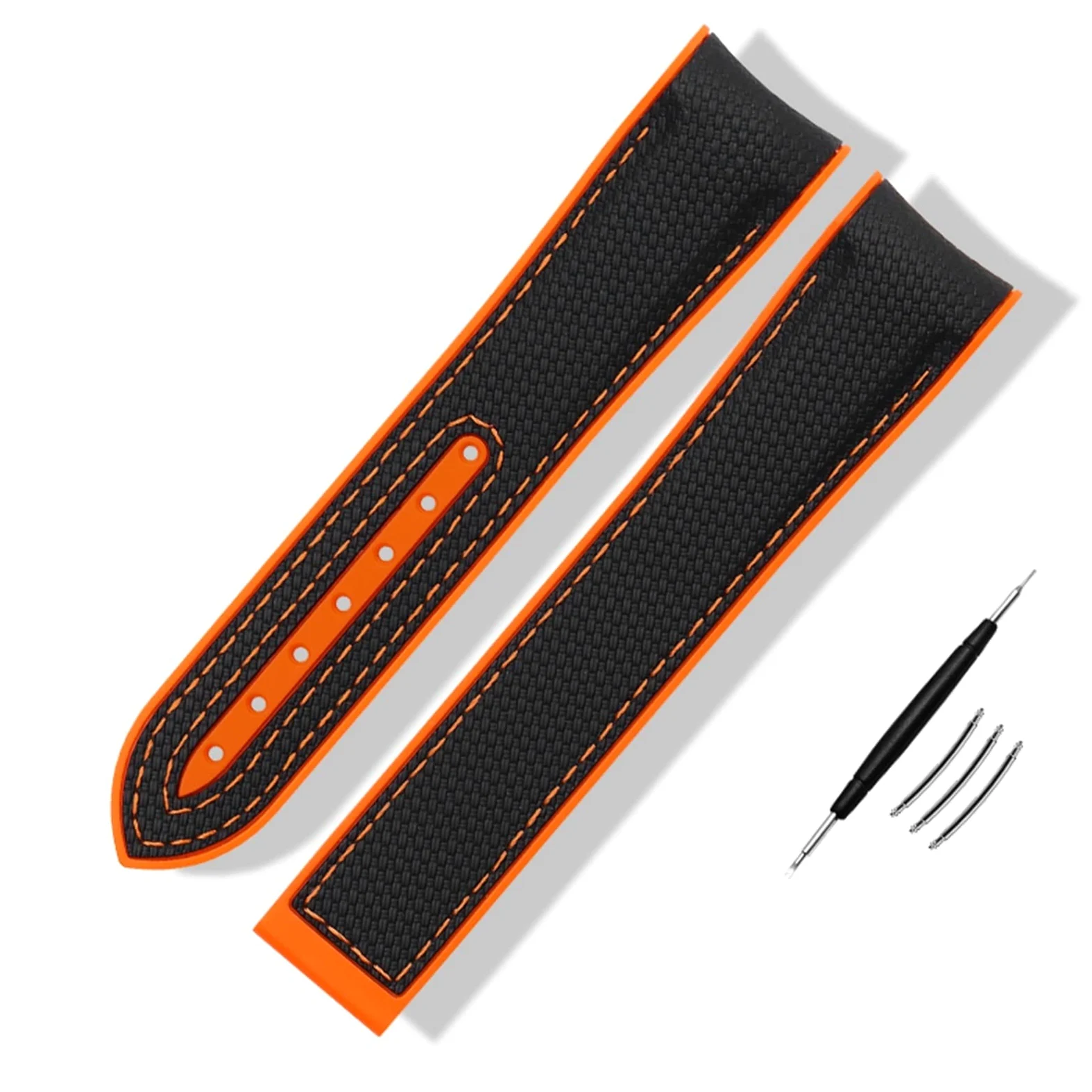 Nylonowy silikonowy pasek do zegarka do paska zegarka Omega 20mm 21mm 22mm silikonowy pasek do zegarka składane zapięcie zakrzywiony koniec pasek do zegarków na rękę z logo(BK-black BK,21mm)