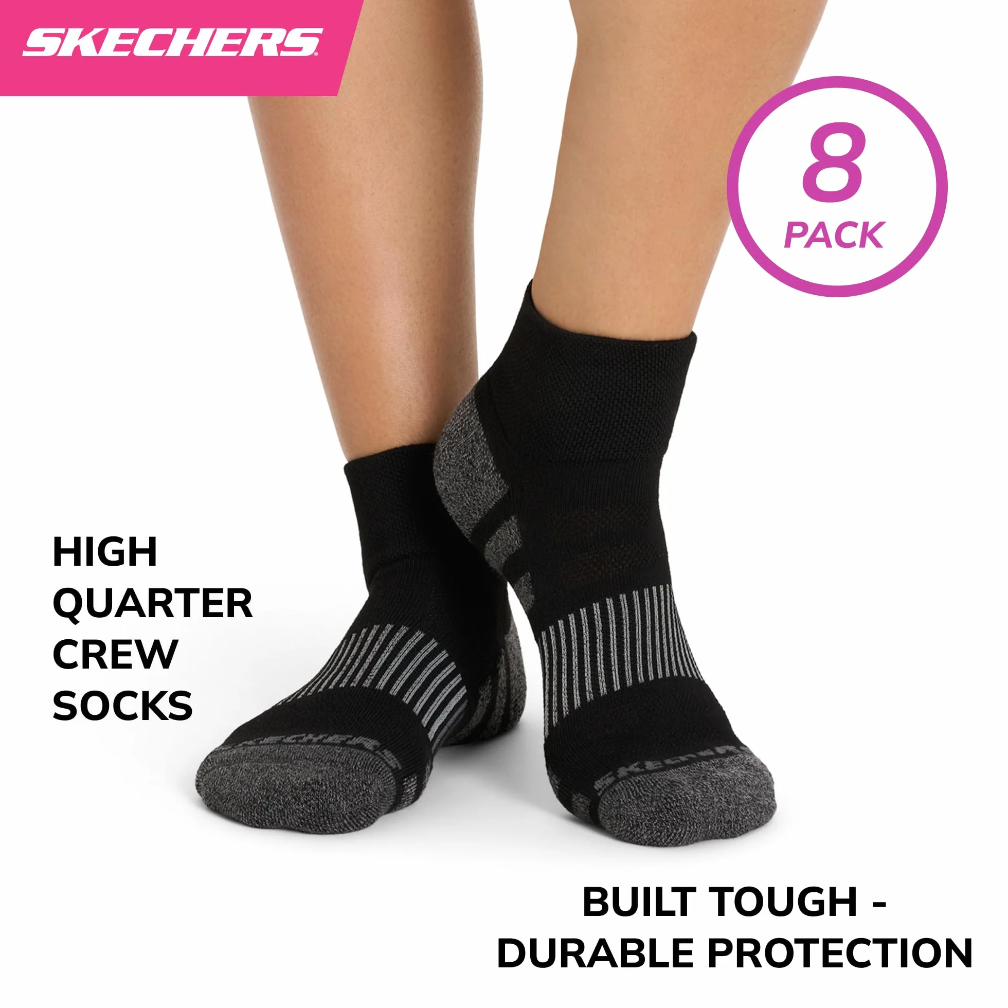 Skechers Skarpety Kobiety 8-pack Work Collection High Quarter Crew Socks, Extra Cushion & Mesh Ventilation