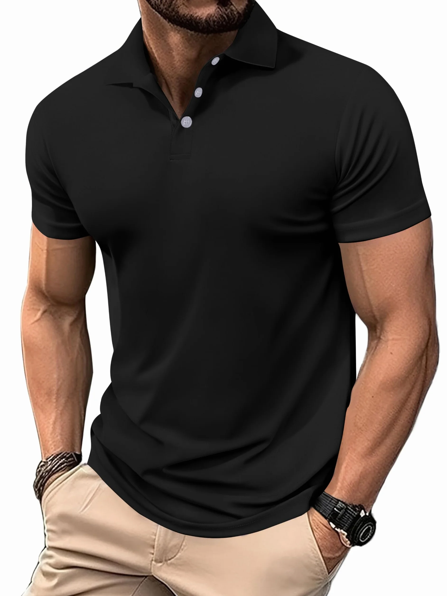 PINSPARK 1/3/5 sztuk męskich koszulek polo, szybkoschnąca, koszulka polo, z krótkim rękawem, oddychająca, tenisowa, krój slim fit, koszulka rekreacyjna