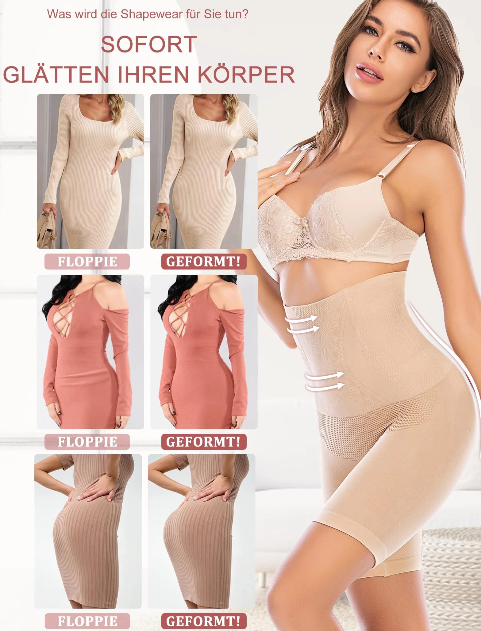 SURE YOU LIKE Damskie spodenki modelujące brzuch wysoki stan trener sylwetka modelująca pośladki bielizna plus size