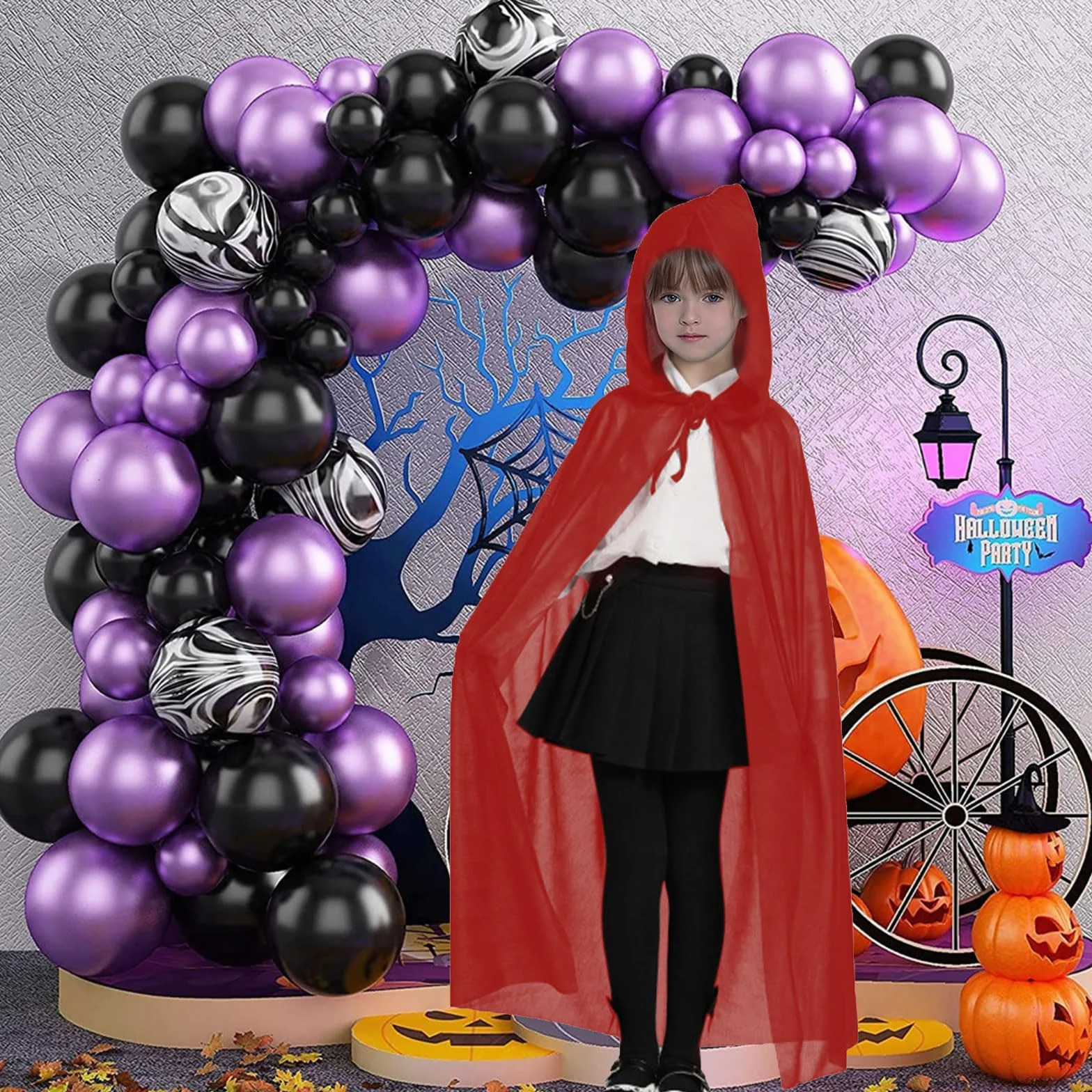 MIVAIUN 90 cm Czerwona Peleryna z Kapturem na Halloween - Czarownica, Akcesoria do Cosplay, Fantazyjny Kostium dla Dorosłych