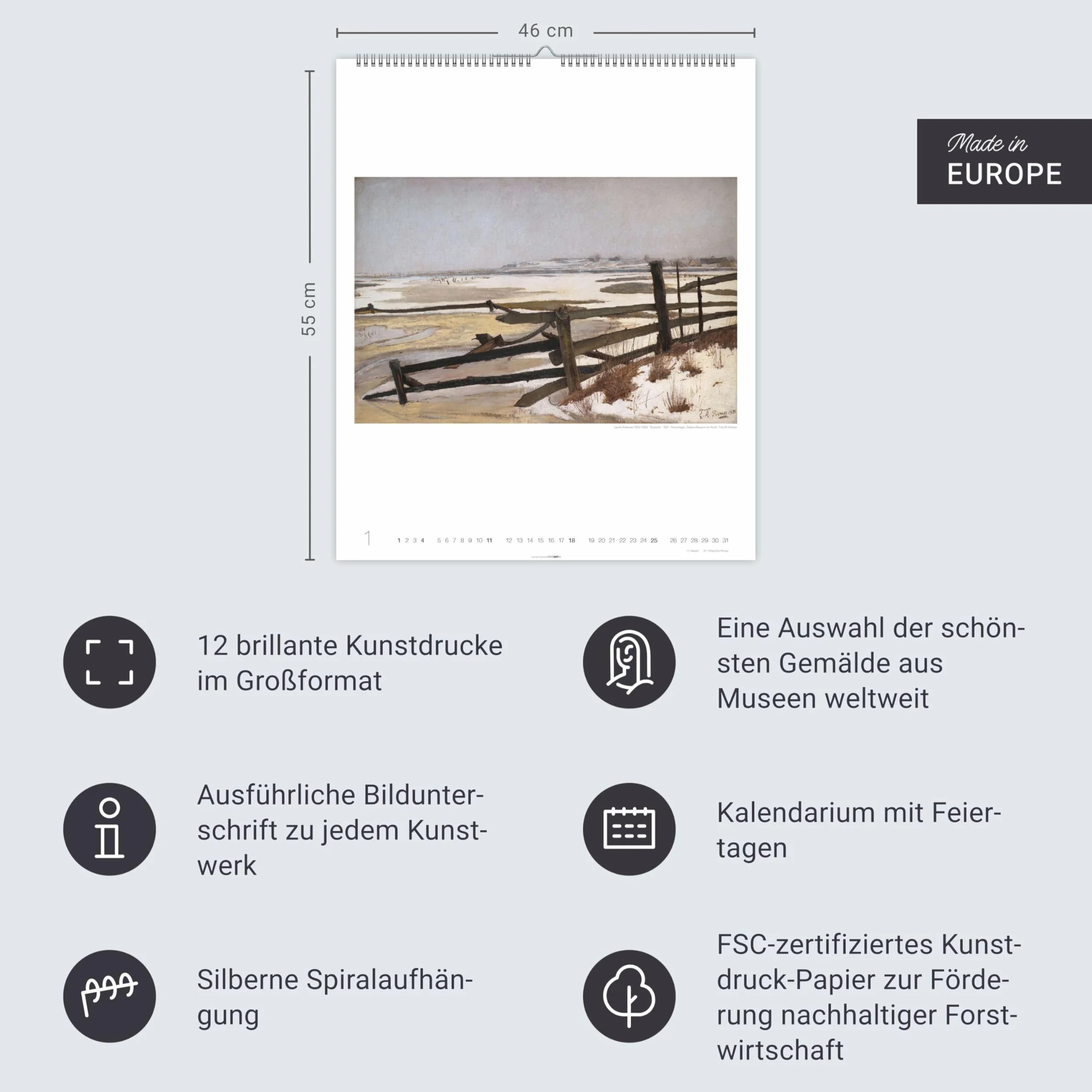 Die schönsten Meereslandschaften Kalender 2026: Der Sehnsuchtsort Meer dargestellt in großartigen Kunstwerken. Jahres-Wandkalender 2026 im Format 46 x 55 cm.