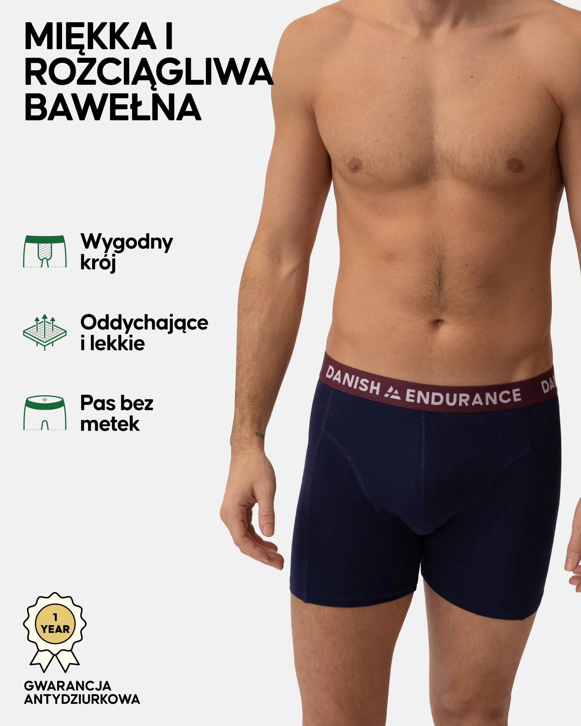 DANISH ENDURANCE Męskie Bokserki, Bokserki dla Mężczyzn, Bawełna, Bielizna Męska o Klasycznym Kroju, z Rozporkiem lub Bez, 6-Pak lub 10-Pak