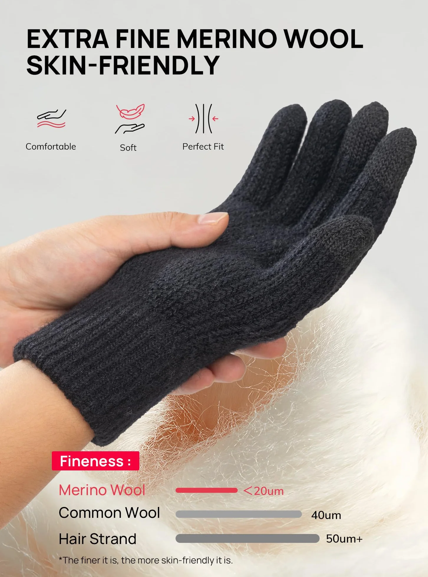 TRENDOUX Merino Wełna Termiczna: Zimowe rękawiczki z dzianiny z ekranem dotykowym Mężczyźni Kobiety Ciepłe Oddychające Miękkie Elastyczne Do Biegania Wycieczki Rowerów Sportowych