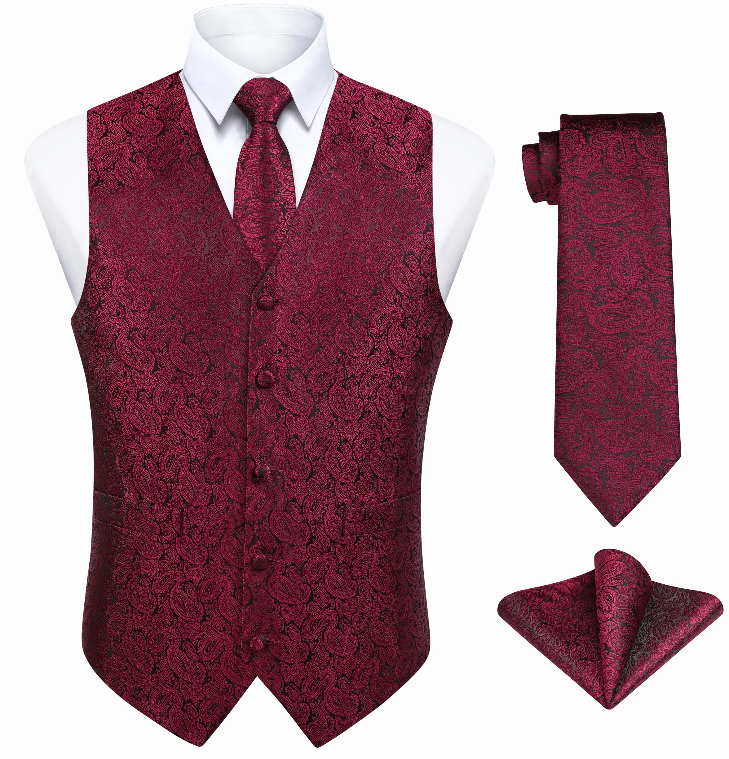 Enlision Kamizelki dla mężczyzn ślub kamizelka paisley kwiatowy żakardowy krawat poszetka kwadratowa impreza formalna kamizelka garnitur zestaw S-6XL