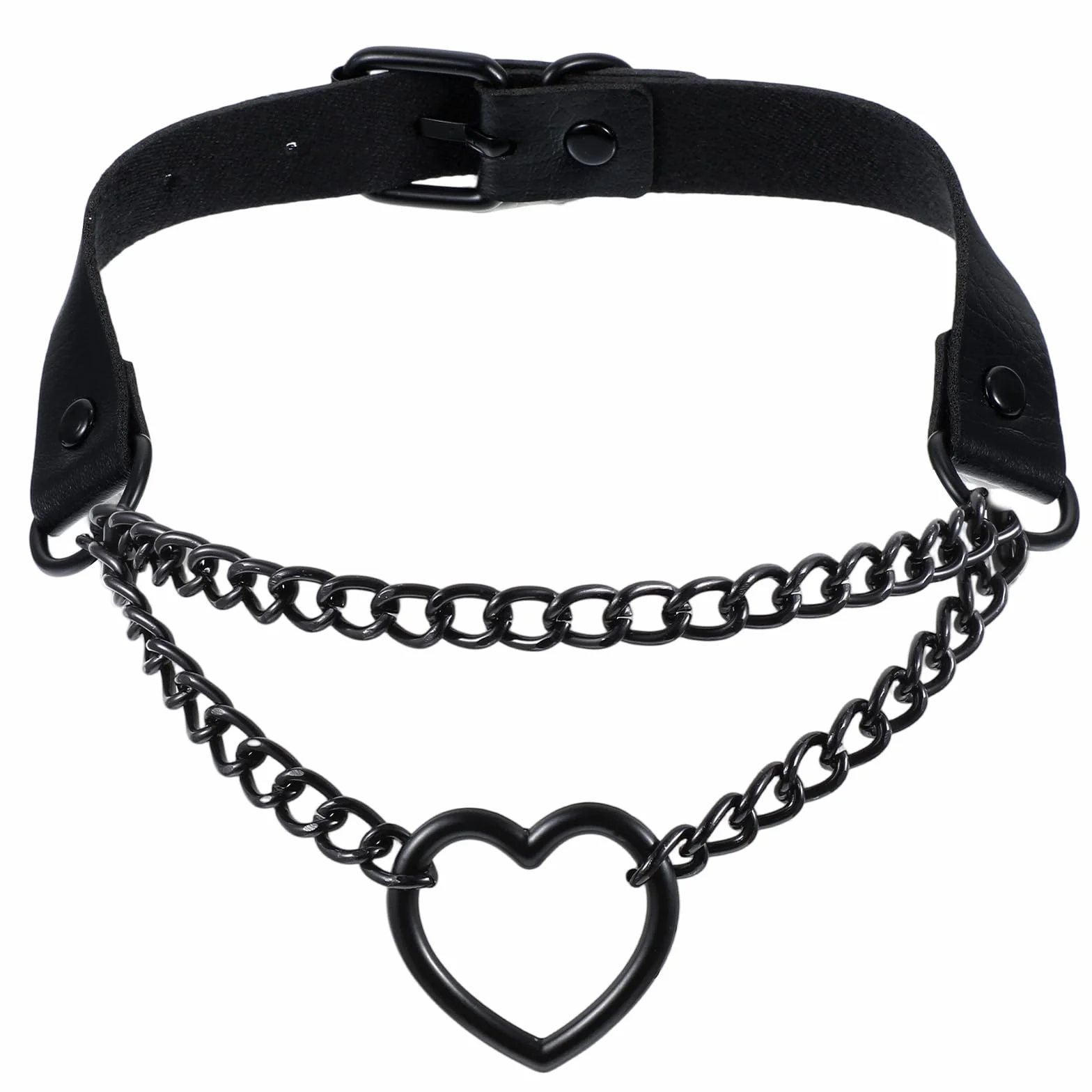 Grevosea Kołnierz typu choker, dla kobiet, regulowany kształt serca, gotycki naszyjnik, czarna skóra, choker, kołnierz lat 80., rave, punk, akcesoria na Halloween, gotyckie stroje, biżuteria, prezent