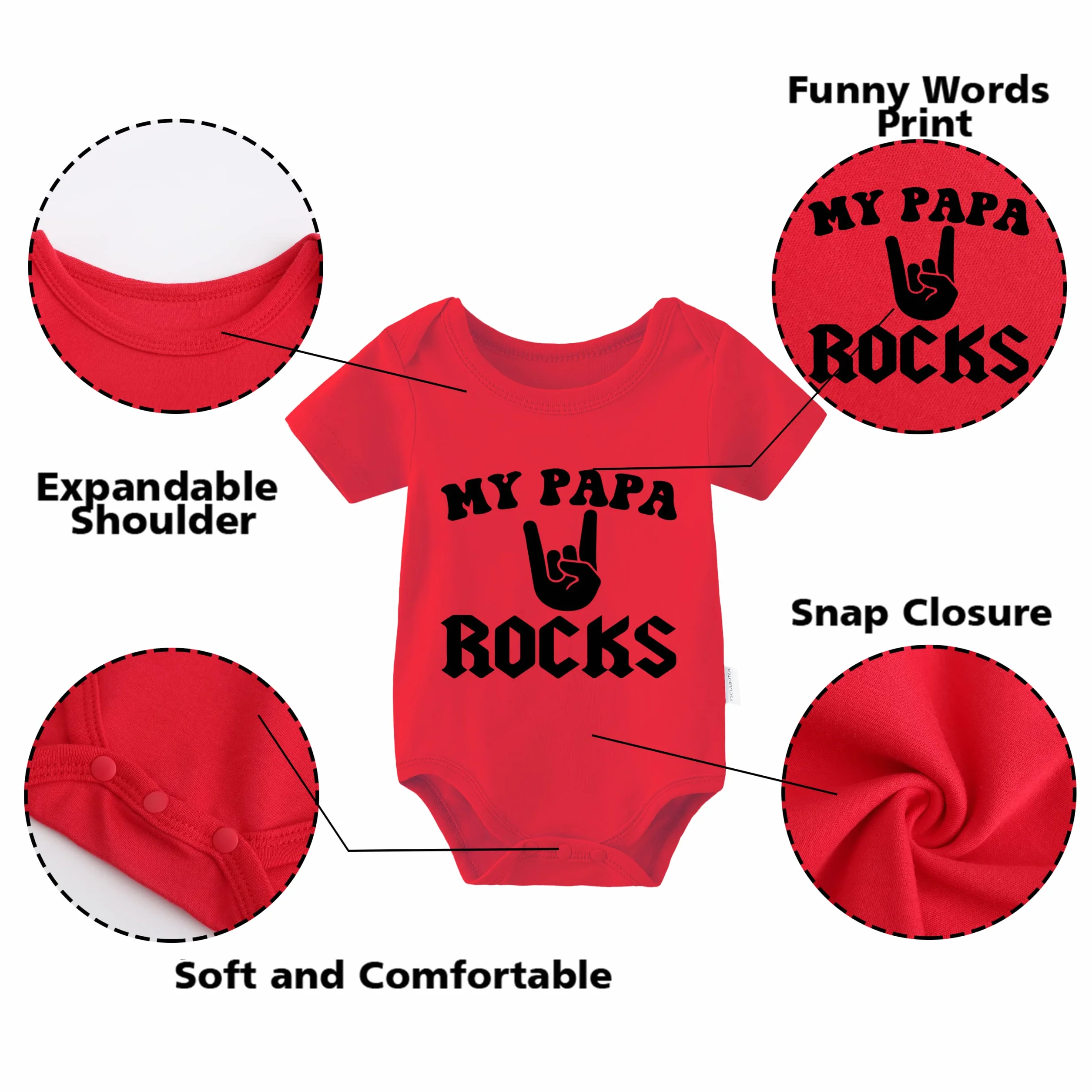 YSCULBUTOL Bodysuit dla niemowląt 'My PAPA Rock Baby' krótki rękaw noworodka niemowlę ciało niemowlę dziewczynka chłopiec zestaw odzieży