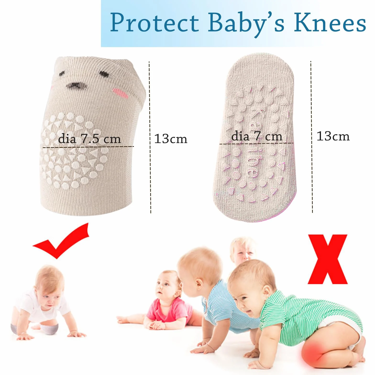 Nakolanniki Gateo Bebe, 3 pary skarpetki antypoślizgowe i nakolanniki dla niemowląt antypoślizgowe dla małych dzieci nakolanniki dla dzieci Baby Babe Gateo Unisex Ochraniacz na kolano antypoślizgowe