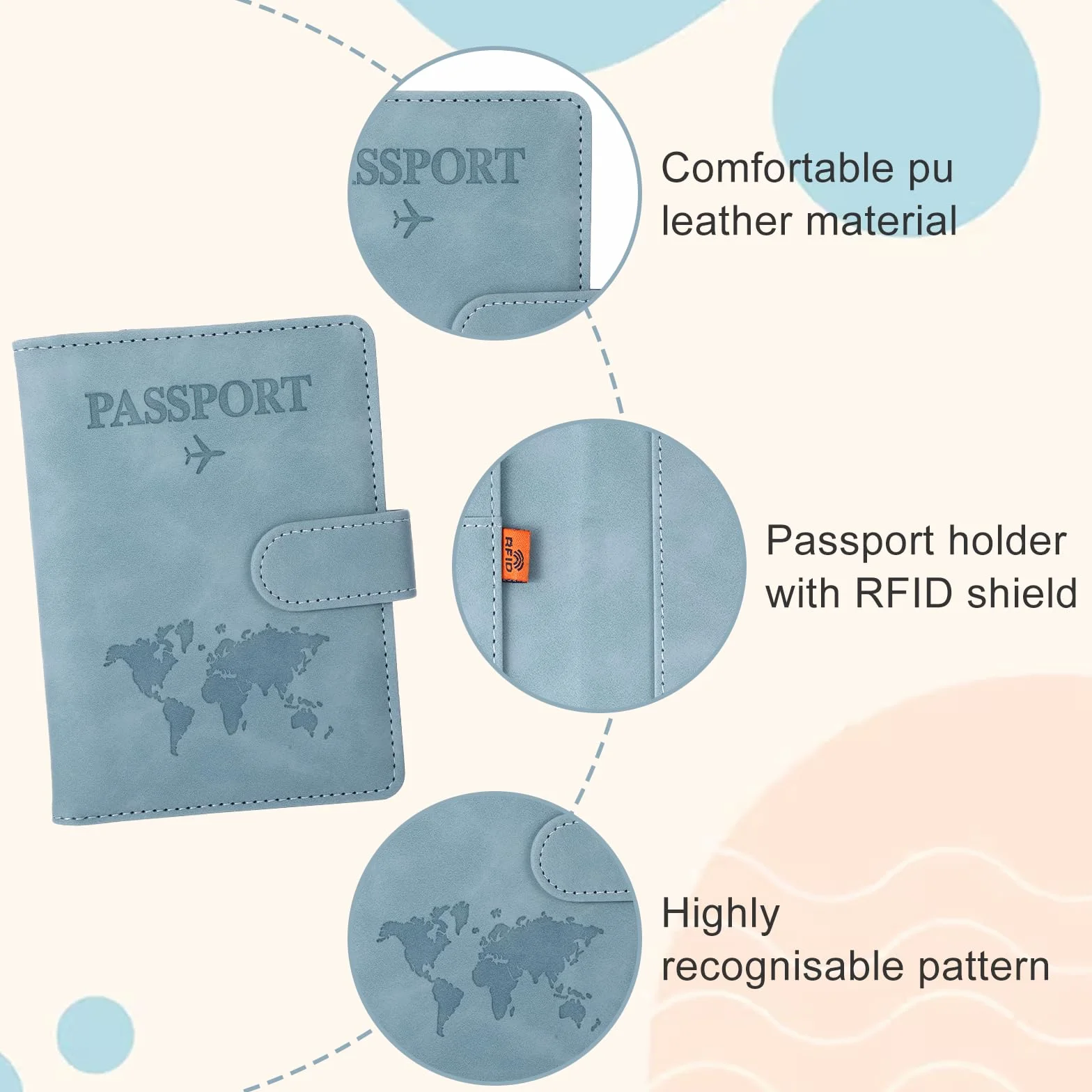 Etui na paszport i zestaw zawieszek do walizki, sztuczna skóra, etui na paszport z blokadą RFID, na paszport, karty kredytowe, dowód osobisty, dokumenty podróżne, gadżet na urlop, niebieski, 15cm