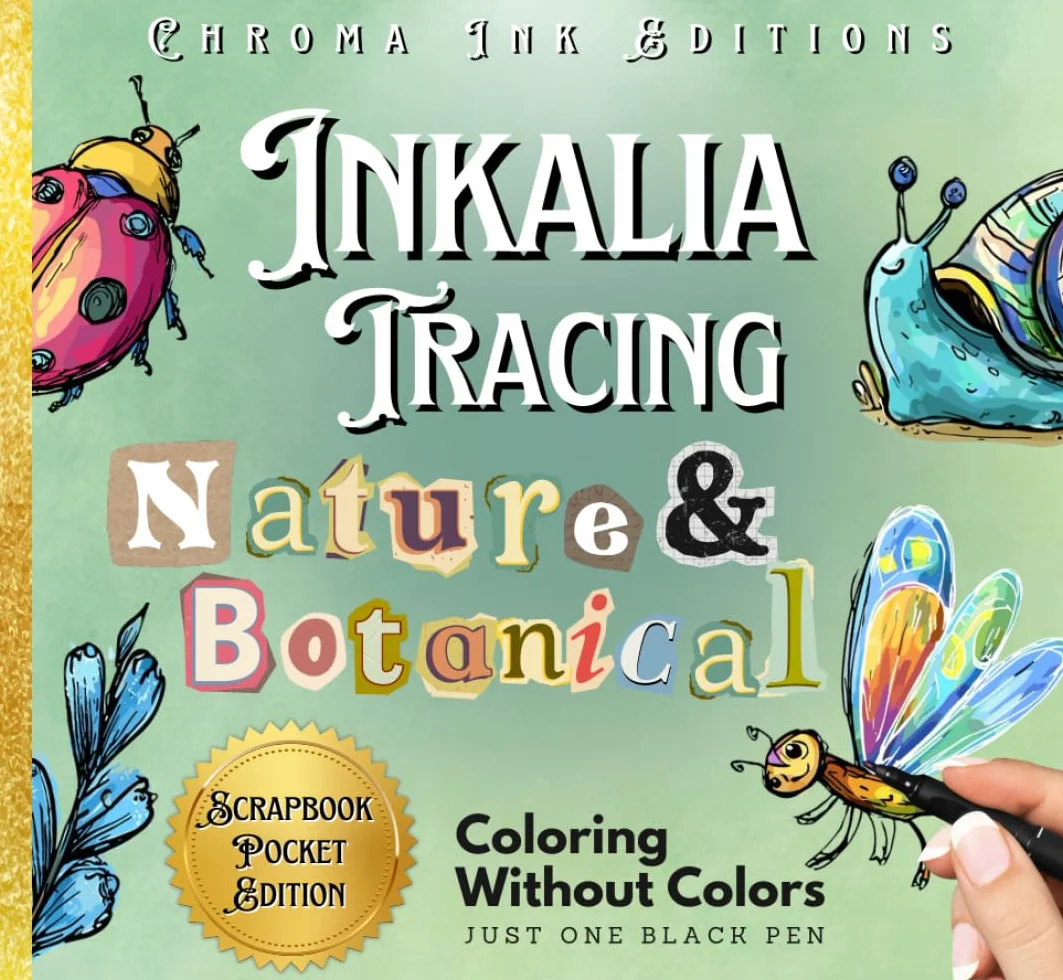 Waidly Entertaining Inkalia Tracing Nature & Botanicals Doodles – No Colors Needed, Just One Black Pen (Scrapbook Edition): Trace Elegant Floral ... Scrapbooking and Calming Creativity Anywhere