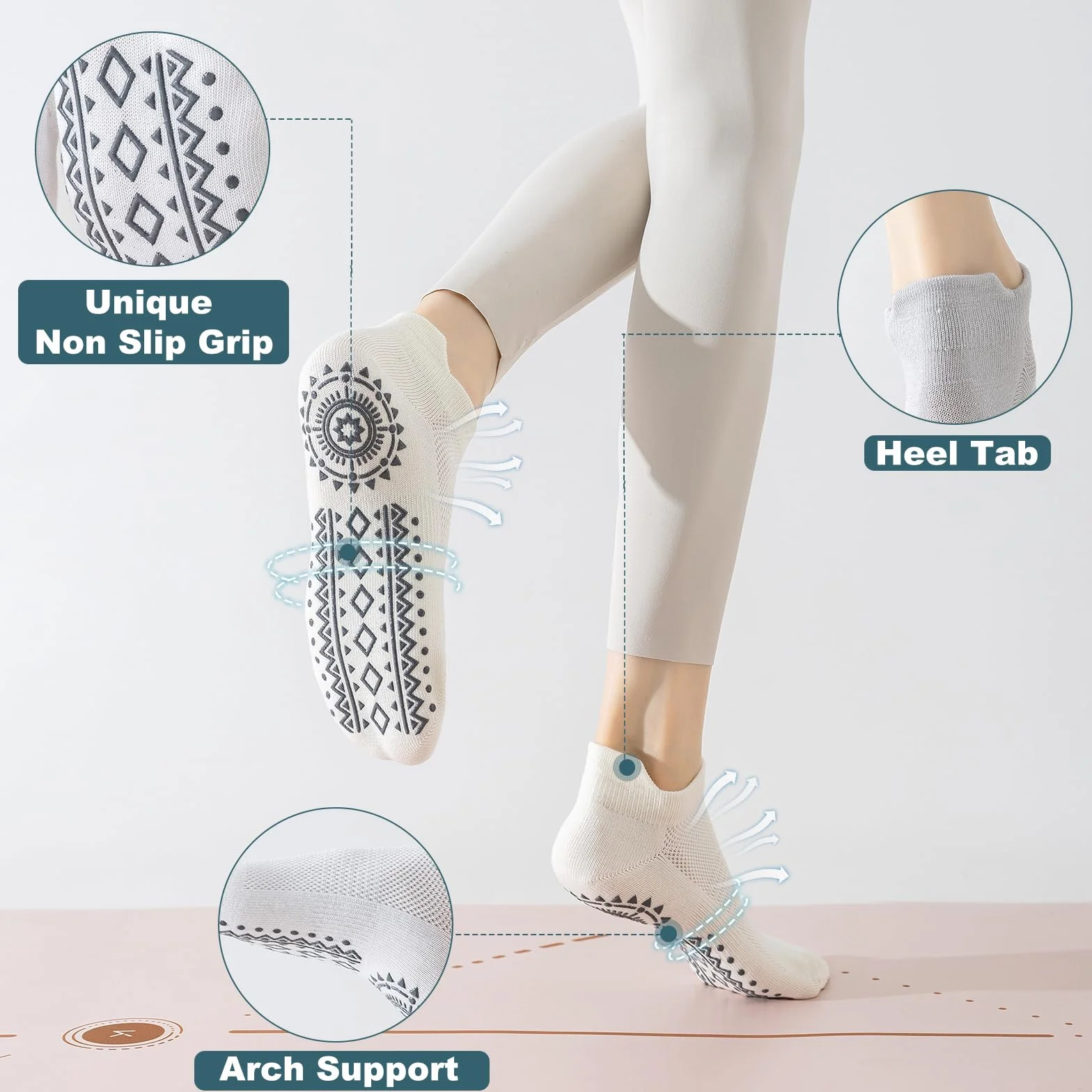 BISOUSOX Grip skarpety do pilatesu antypoślizgowe bawełniane skarpety do jogi z chwytakiem dla kobiet oddychające lepkie barre siłownia trening szpital kobieta w ciąży prezent dla matki (3 pary)
