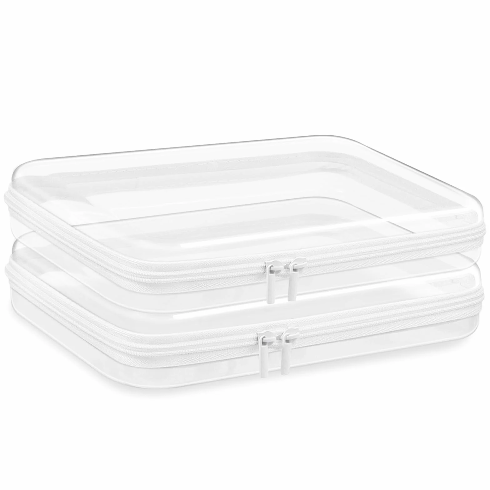 Przezroczysta podróżna kosmetyczka przezroczysta twarda obudowa z zamkiem błyskawicznym, Jasne, 2 Pack 25*20*5cm