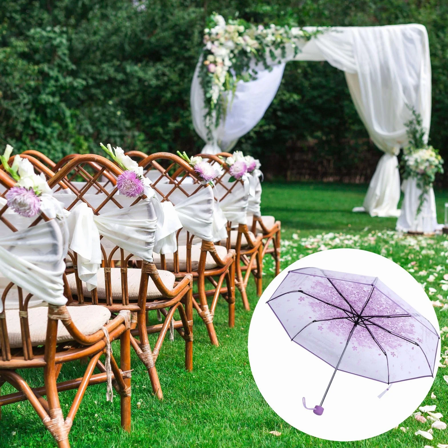 BuyWeek Przezroczysty parasol kieszonkowy, odporny na burzę, 55 × 93 cm, mini, modny na wesele, ukończenie szkoły (jasny fioletowy)
