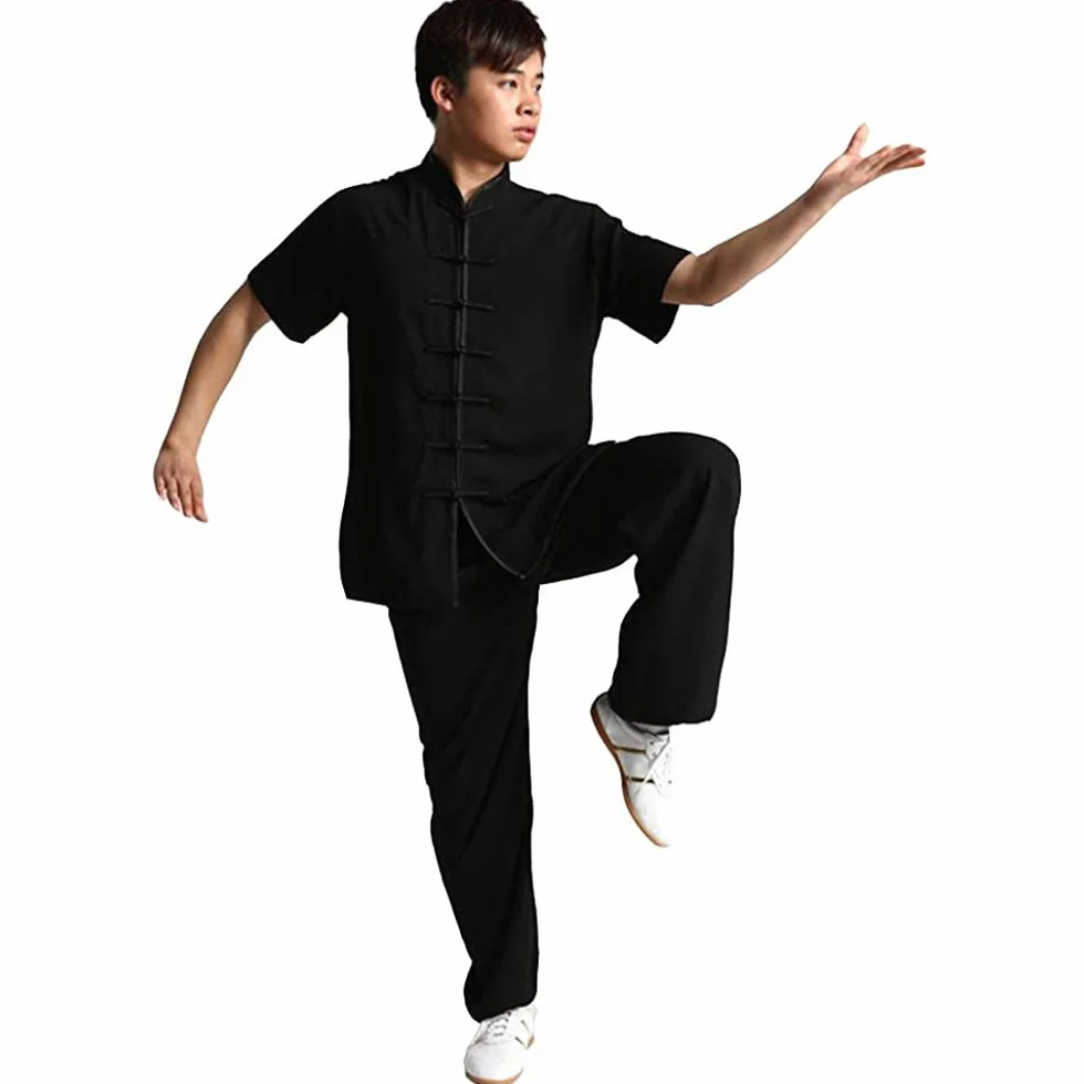 Odzież do sztuk walki Unisex Chińska Mieszanka Bawełny Sztuki Walki Krótki Rękaw Tai Chi Garnitur, Biały, XXXL