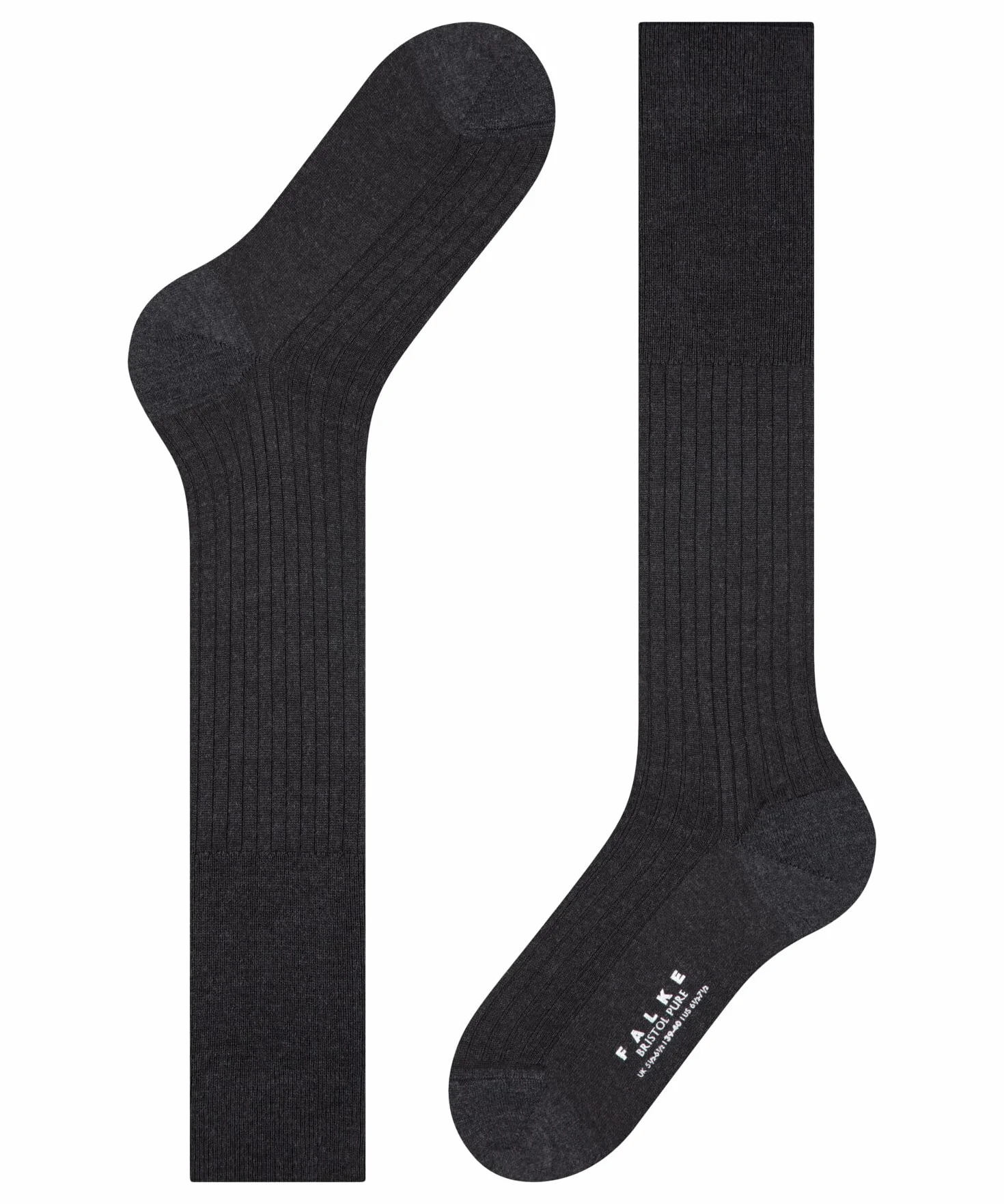 FALKE Mężczyźni Podkolanówki Bristol Pure M Kh Wełna długie jednokolorowe 1 Para, Szary Anthracite Melange 3080, 41-42