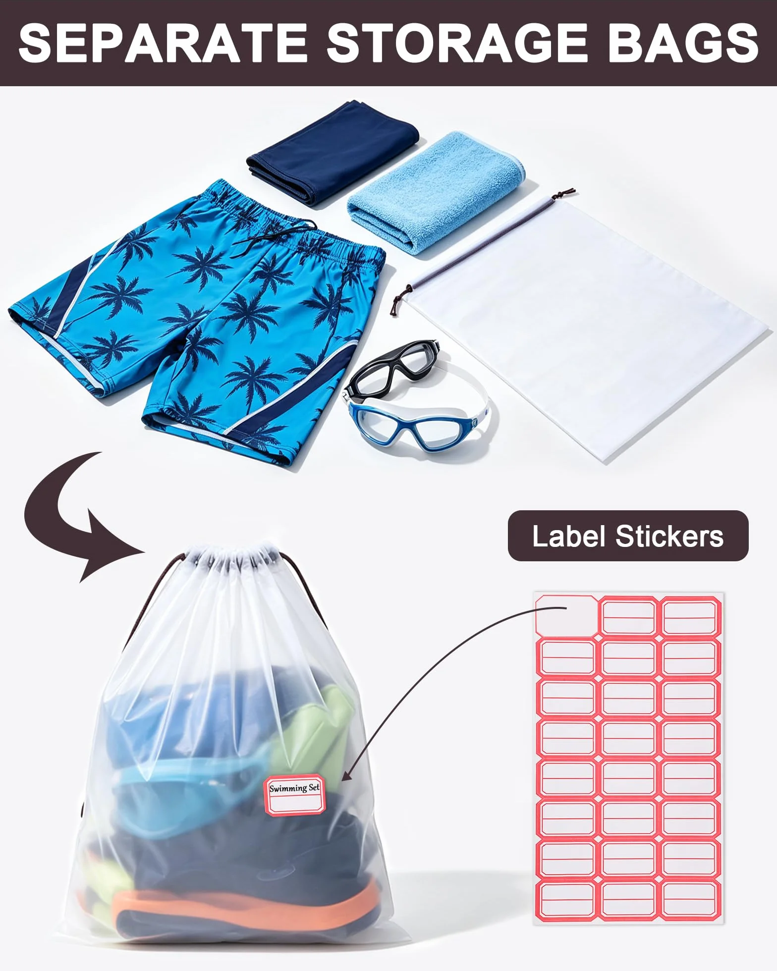Worki na Buty do Podróży, 8 Sztuk Organizer do Butów do Walizki Wodoodporny ze Ściągaczem, 30x40cm Przezroczyste Woreczki na Buty, Dom i Siłownia, z 1 Etykietami