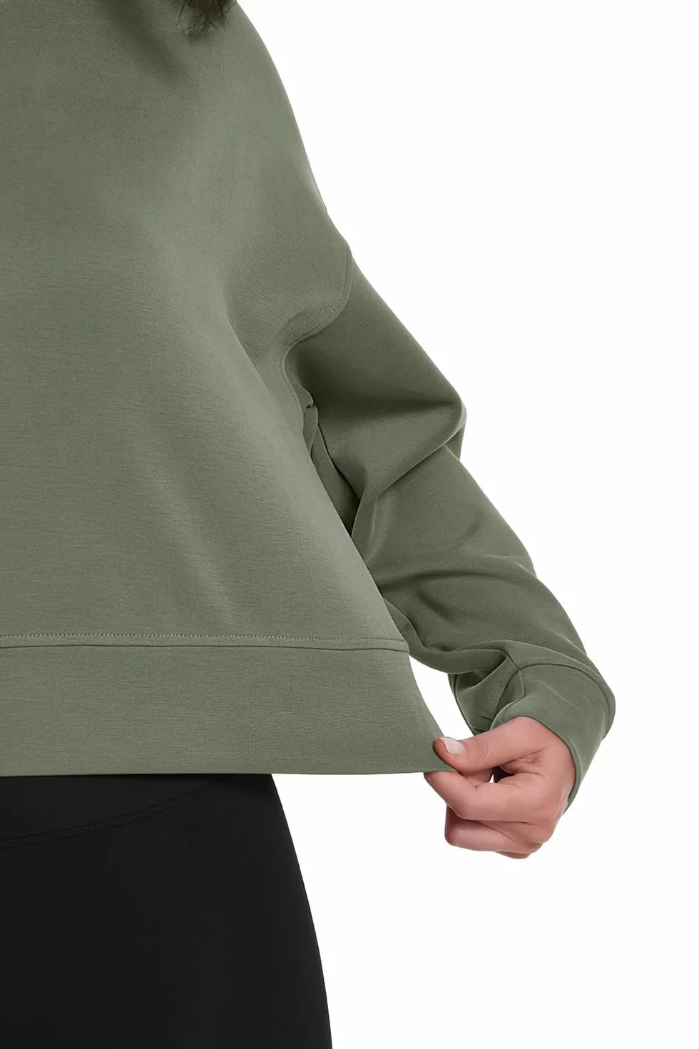 Damska krótka bluza, bluza z odkrytymi ramionami, okrągły dekolt i luźne długie rękawy, jednolity kolor casualowy top