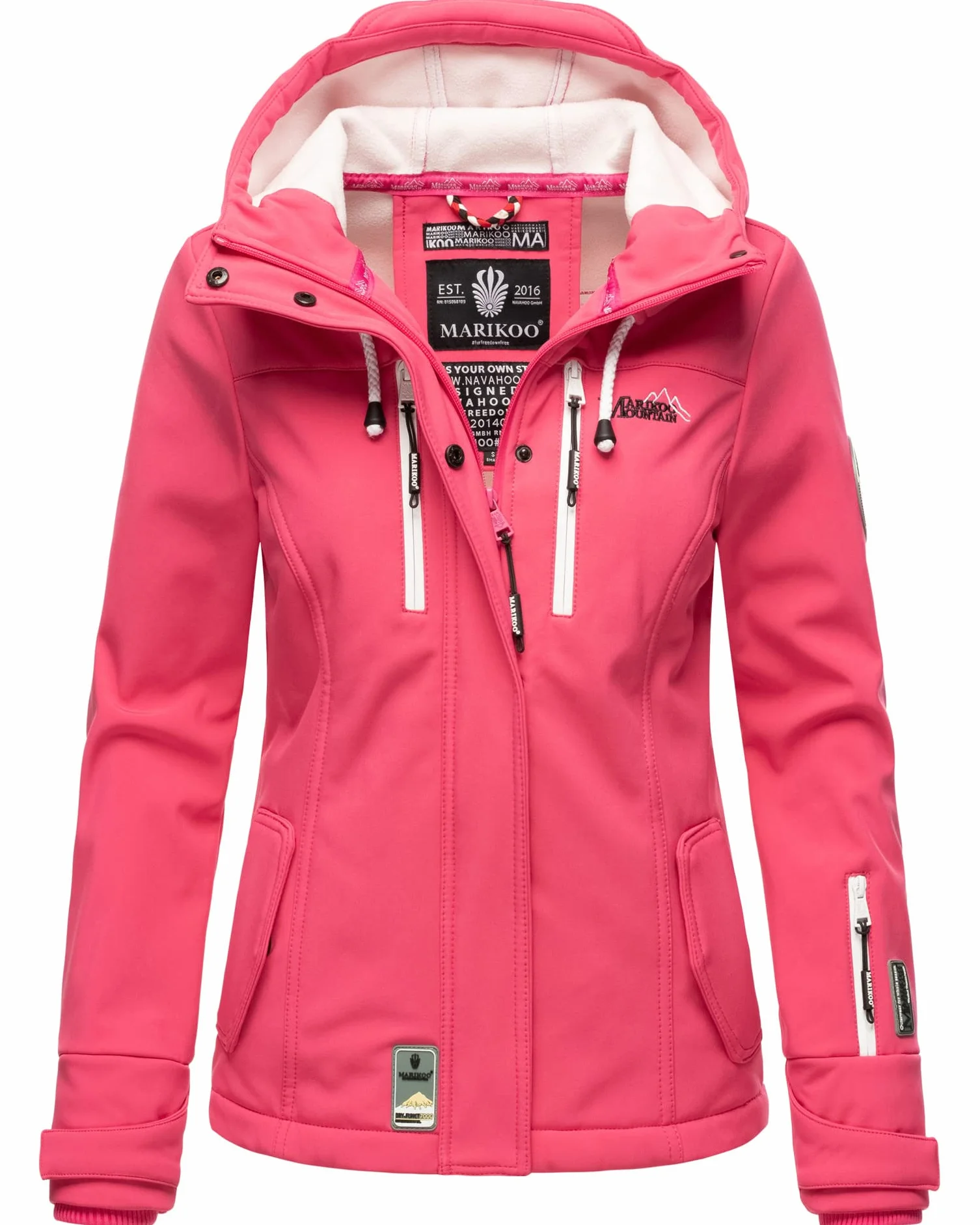 MARIKOO Damska kurtka softshell, wodoszczelna kurtka outdoorowa z kapturem, mały zamek, rozm. XS-XXL