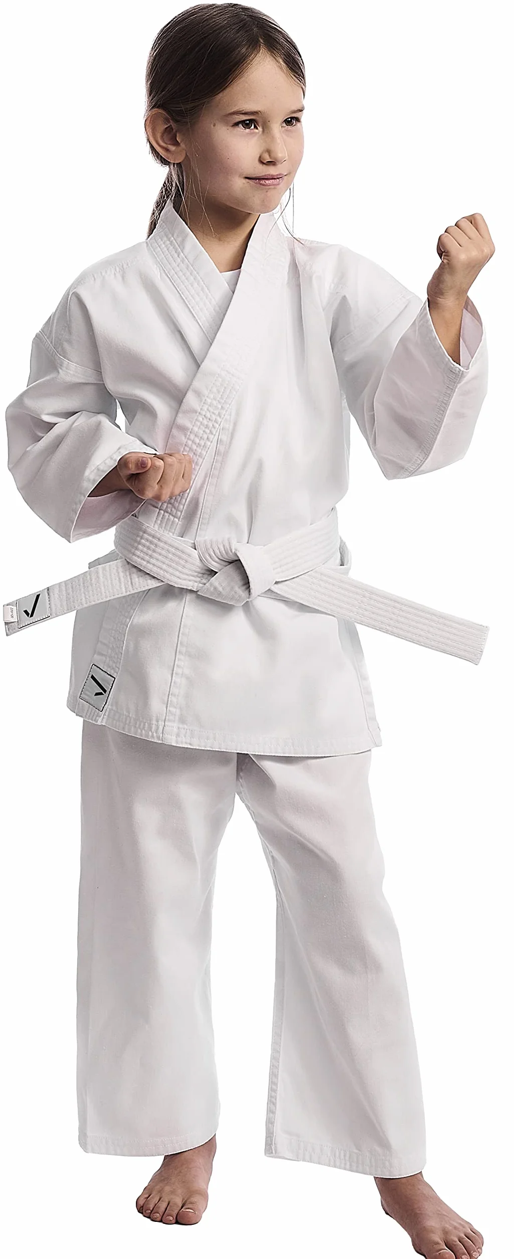 IPPONGEAR Club 2-karatowe Gi zestaw dla początkujących, strój do karate dla dzieci, wraz z białym paskiem (rozmiar 110, sznurek, 220 gr/m², gęstość materiału), biały