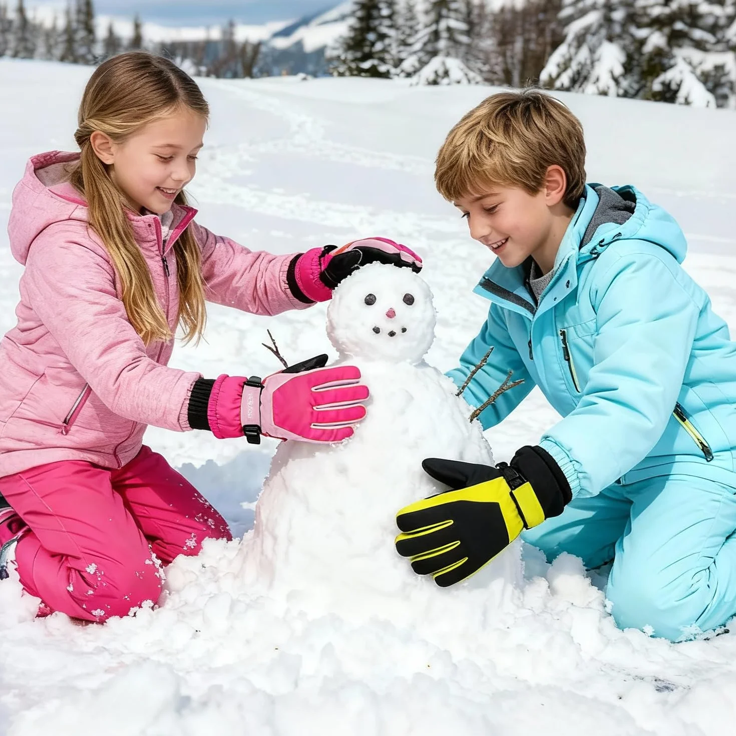 ThxToms Dziecięce rękawice narciarskie, zimowe rękawiczki narciarskie, -15℃, palma PU, wiatroszczelne, wodoszczelne, ciepłe polarowe, sportowe, snowboardowe, do jazdy na nartach, jazdy na rowerze, dla