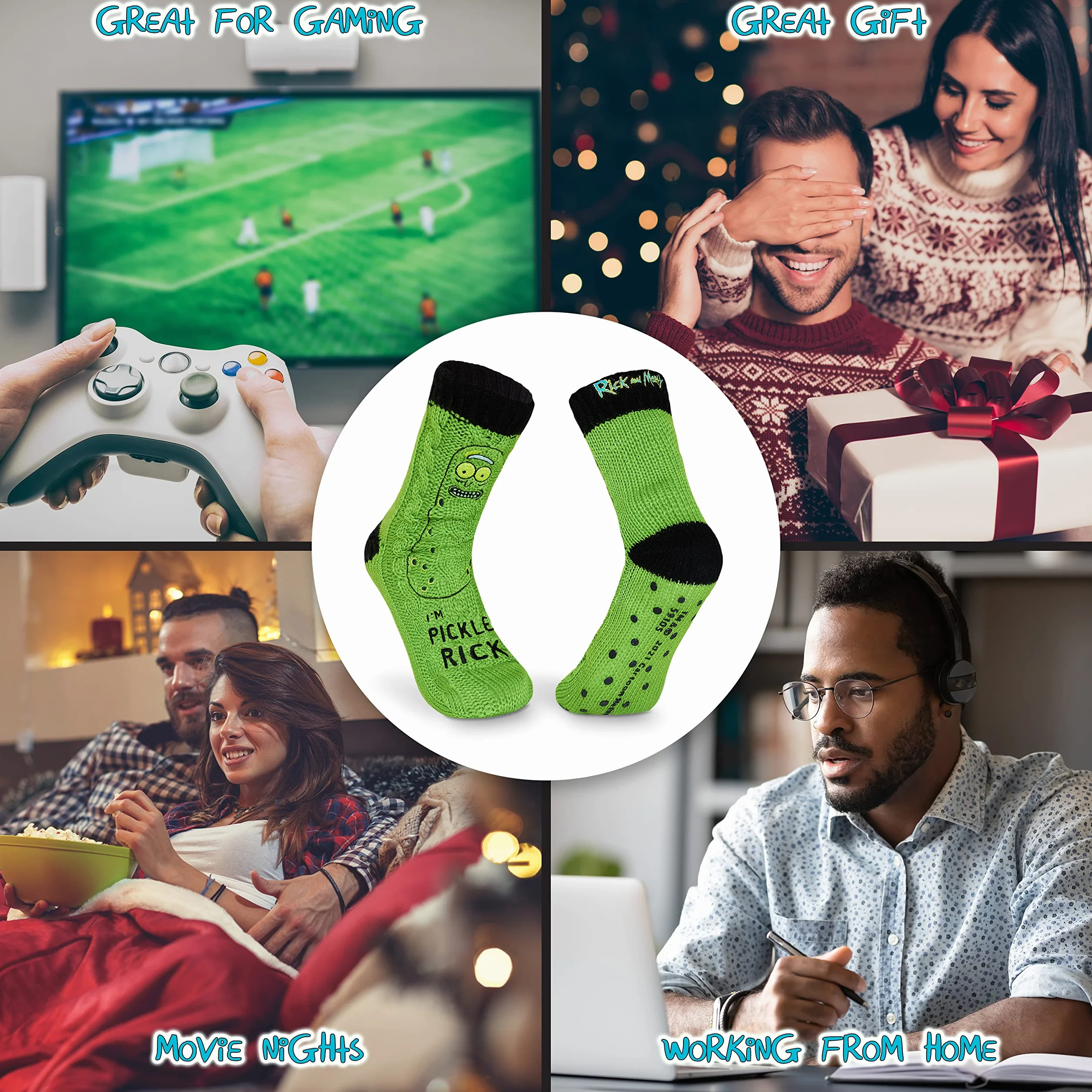 Rick and Morty Skarpety Slipper, Męskie dzianinowe skarpety antypoślizgowe, Ciepłe puszyste skarpetki
