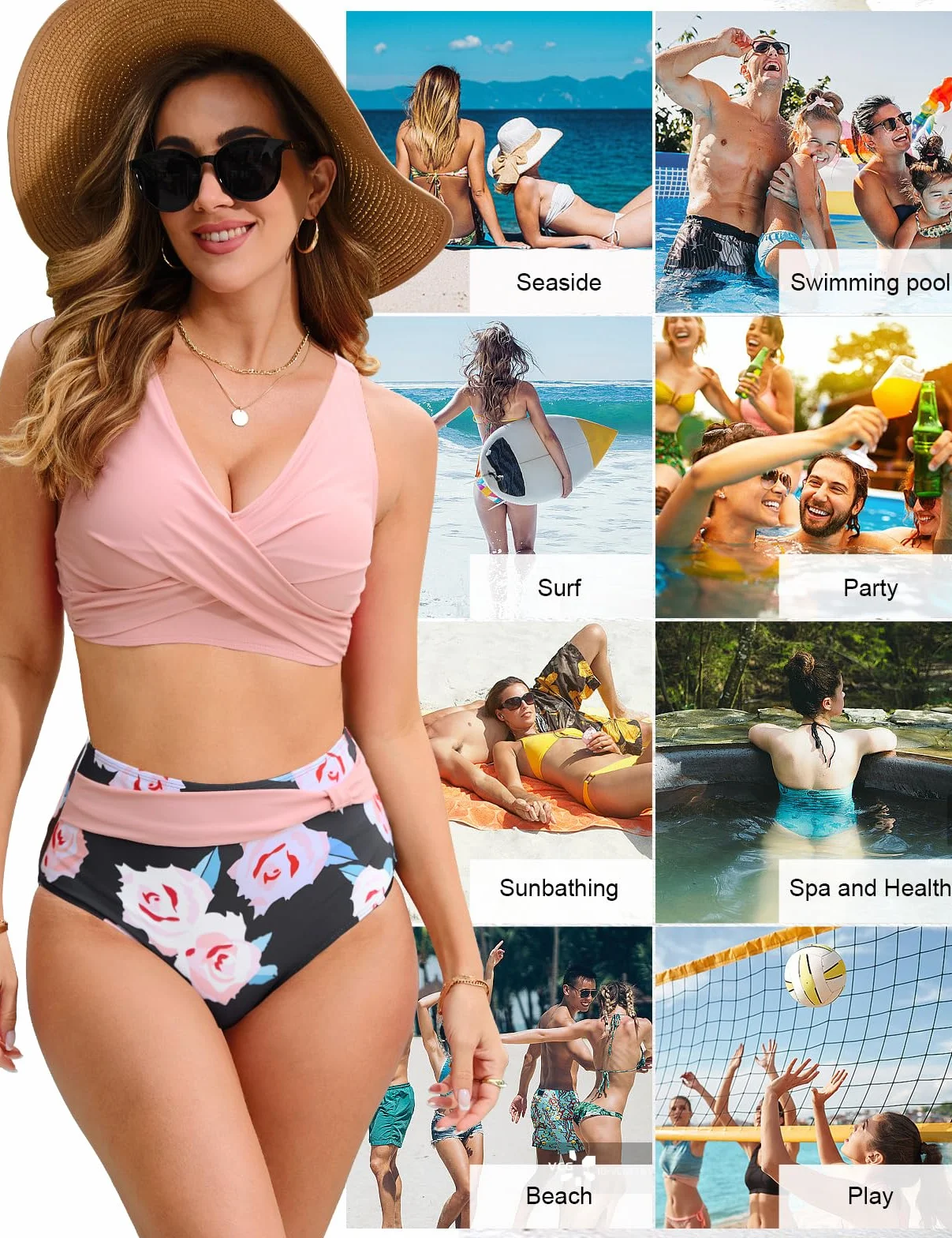 UMIPUBO Damski strój kąpielowy z wysokim stanem dwuczęściowy zestaw bikini push-up stroje kąpielowe bikini wyściełany top regulowany biustonosz plaża stroje kąpielowe