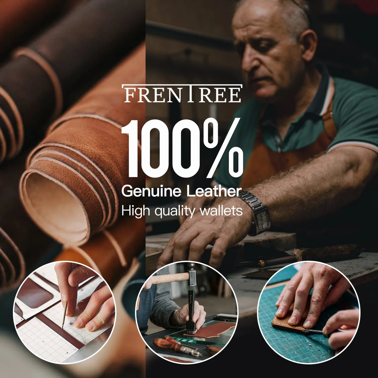 Frentree® Etui na karty ze skóry, bardzo cienkie, z ochroną RFID i okienkiem, minimalistyczna portmonetka na karty płatnicze i banknoty, czarny, Onesize, Minimalistyczny