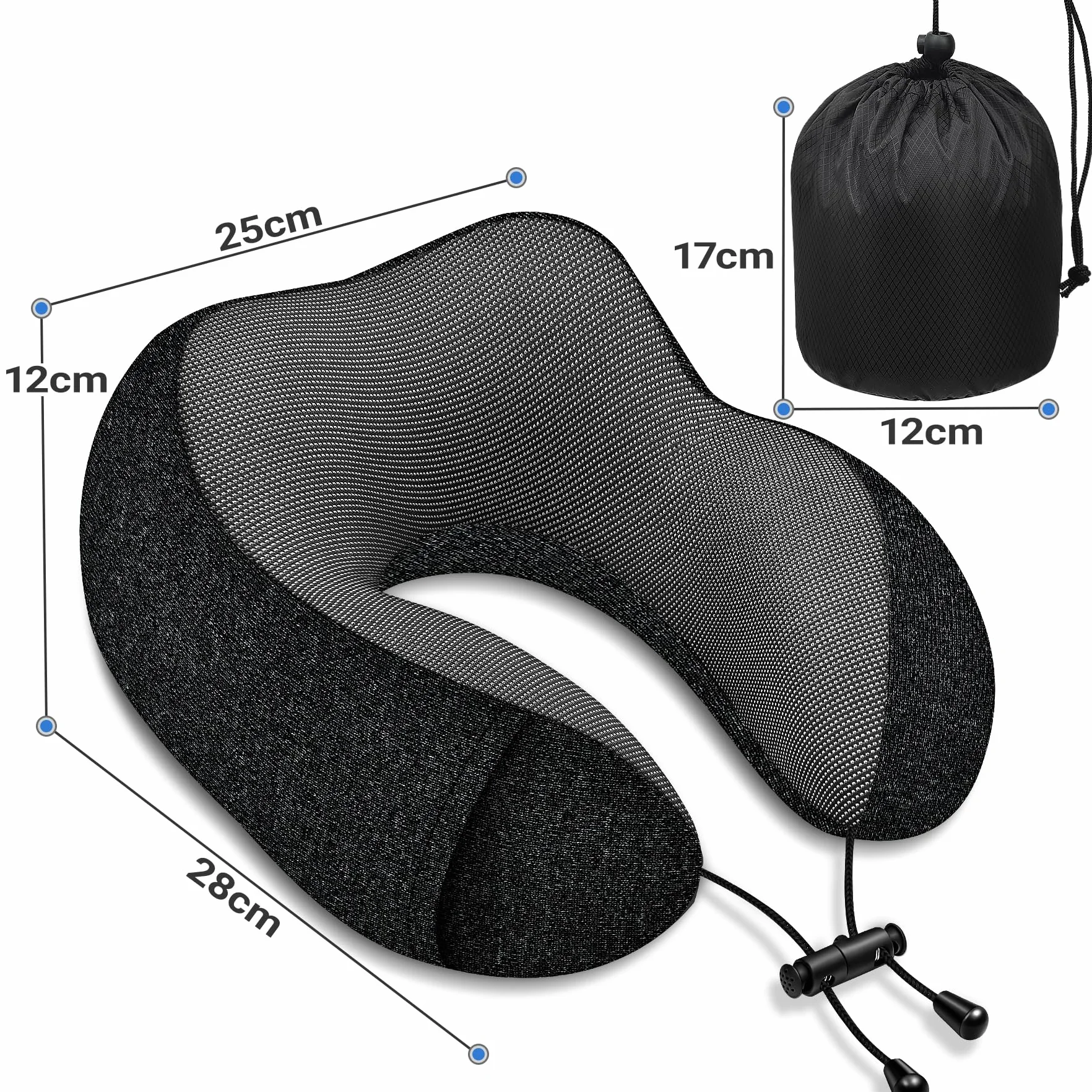 Poduszka pod kark do samolotu - poduszka podróżna 100% z pianki Memory Foam - przenośna poduszka lotnicza - z 3D maską do spania i zatyczkami do uszu - Idealna na fotel samolotowy, samochód, do