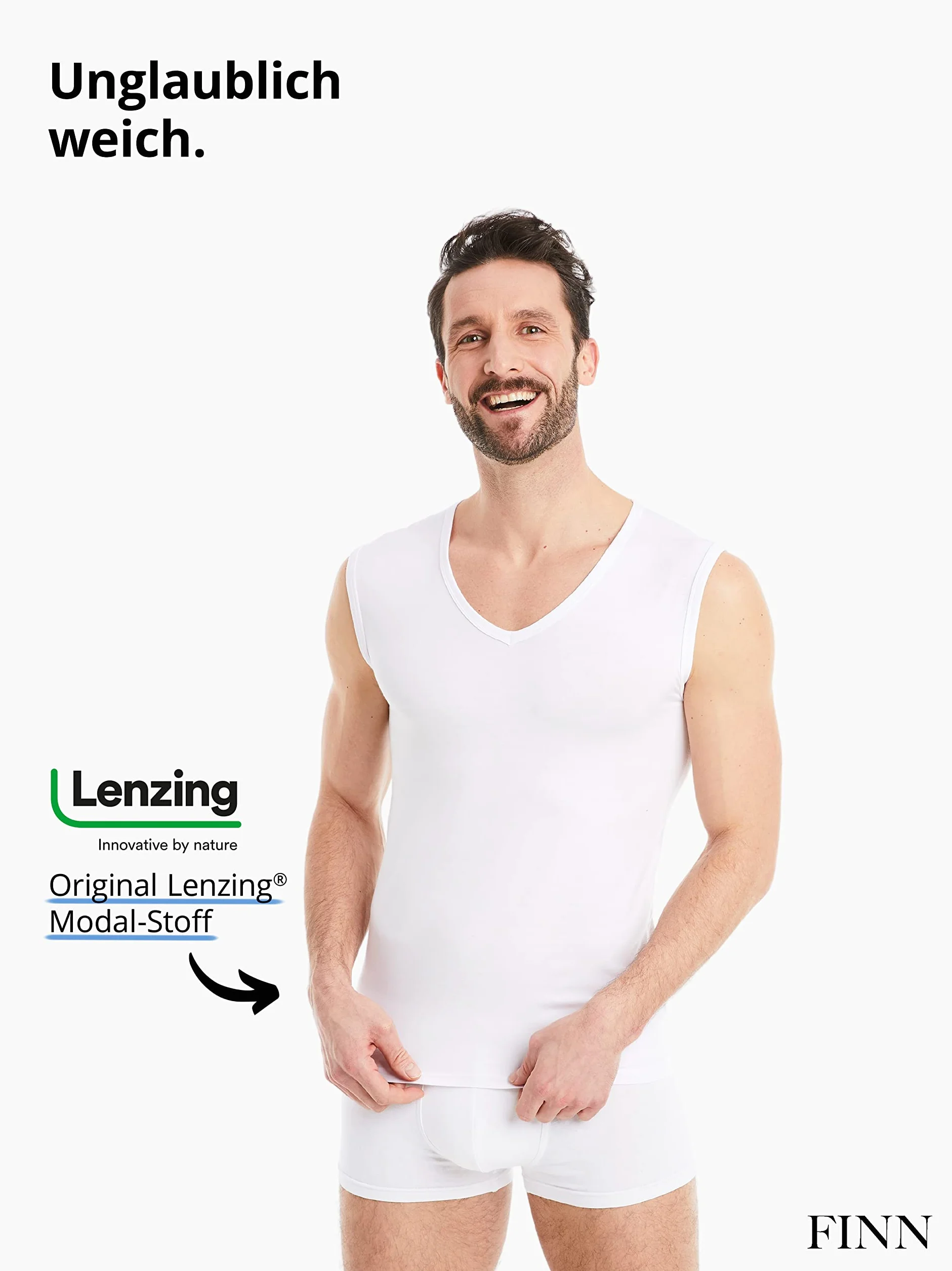 FINN Podkoszulek biznesowy, męski, bez rękawów, z dekoltem w serek, podkoszulek męski z oryginalnego materiału Lenzing® Modal - idealny tank top pod koszulę i garnitur