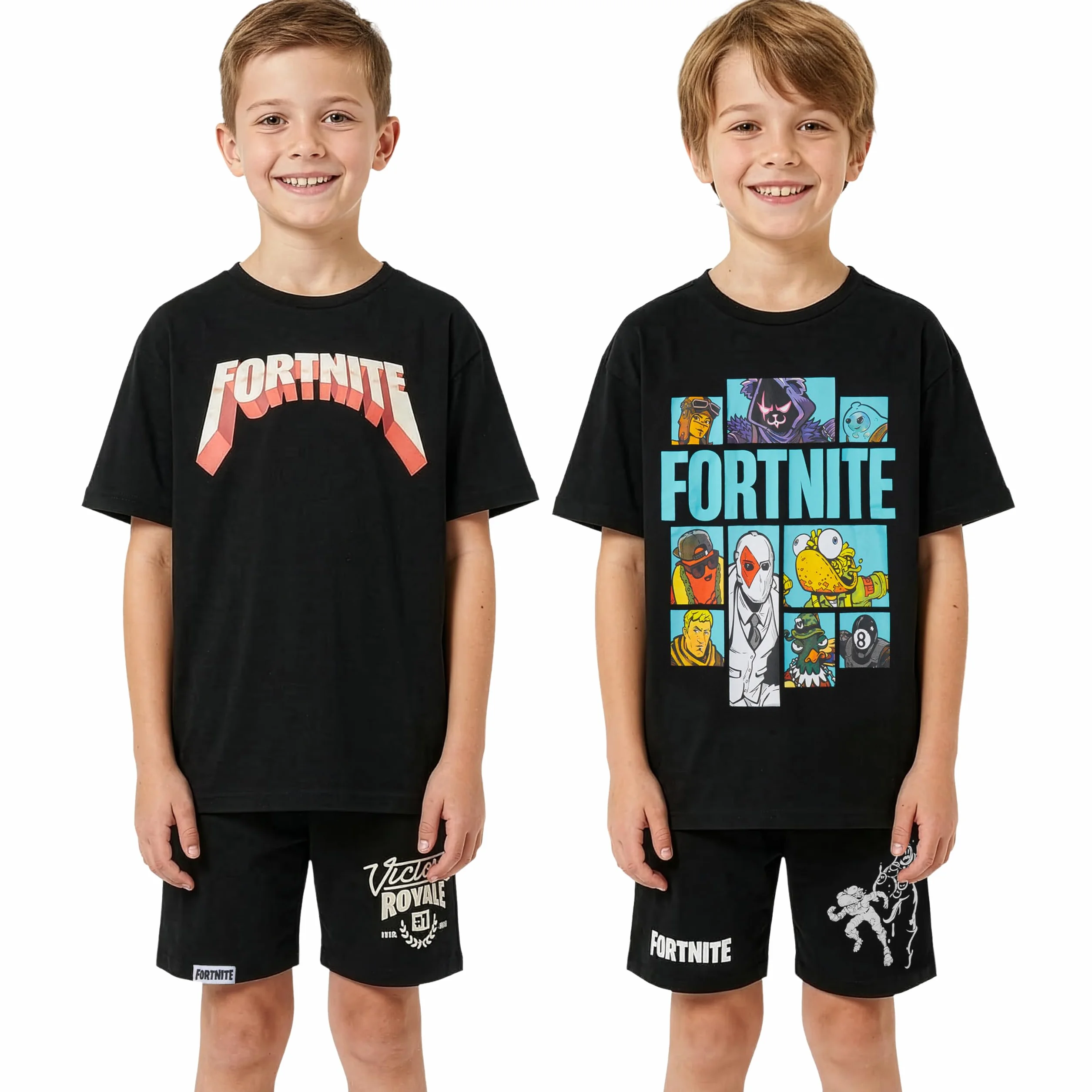 Fortnite Zestawy piżam dla chłopców, 1 lub 2 sztuki, bawełniane T-shirty z okrągłym dekoltem i krótkie spodnie piżamowe, miękka, oddychająca bielizna nocna, prezenty dla graczy
