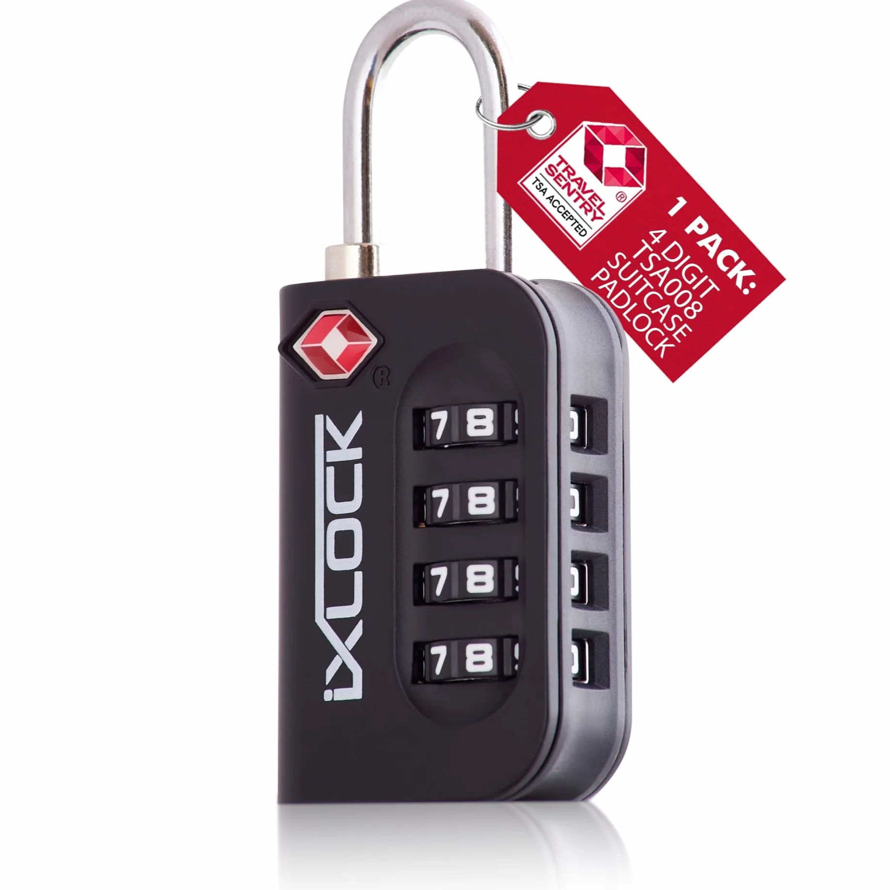 iXLOCK TSA Kłódki z szyfrem (Zestaw 1 Czarnych) 4 Cyfrowe Kłódki Walizkowe. Kłódka na szyfr na Plecak, Walizkę, Bagaż, Kłódki Szyfrowe Bagażowe, Szafek na Siłownię