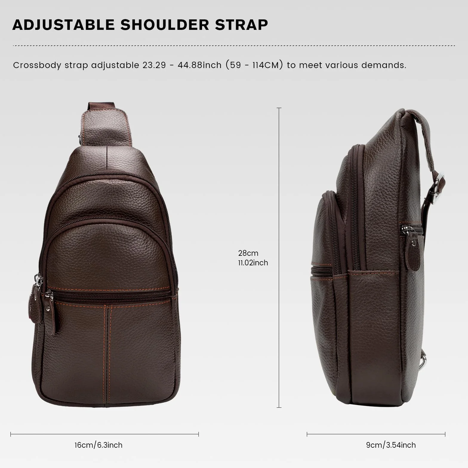 molshine Torba crossbody z prawdziwej skóry, modna klatka piersiowa, codzienna torba na ramię dla mężczyzn kobiet praca podróż jazda na rowerze HB024
