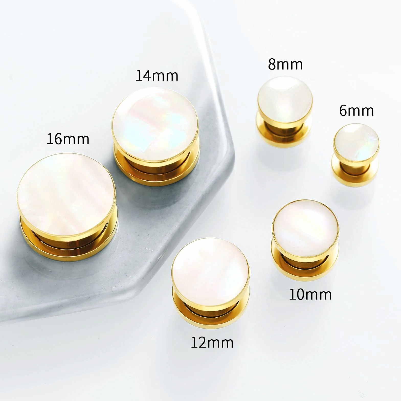 Wycian Tunele z perłą, złote, 12 mm, do wkręcania, ze stali nierdzewnej, z masy perłowej, pozłacane, stal chirurgiczna 316L, zestaw 2 szt. do wkręcania, spirala dla kobiet