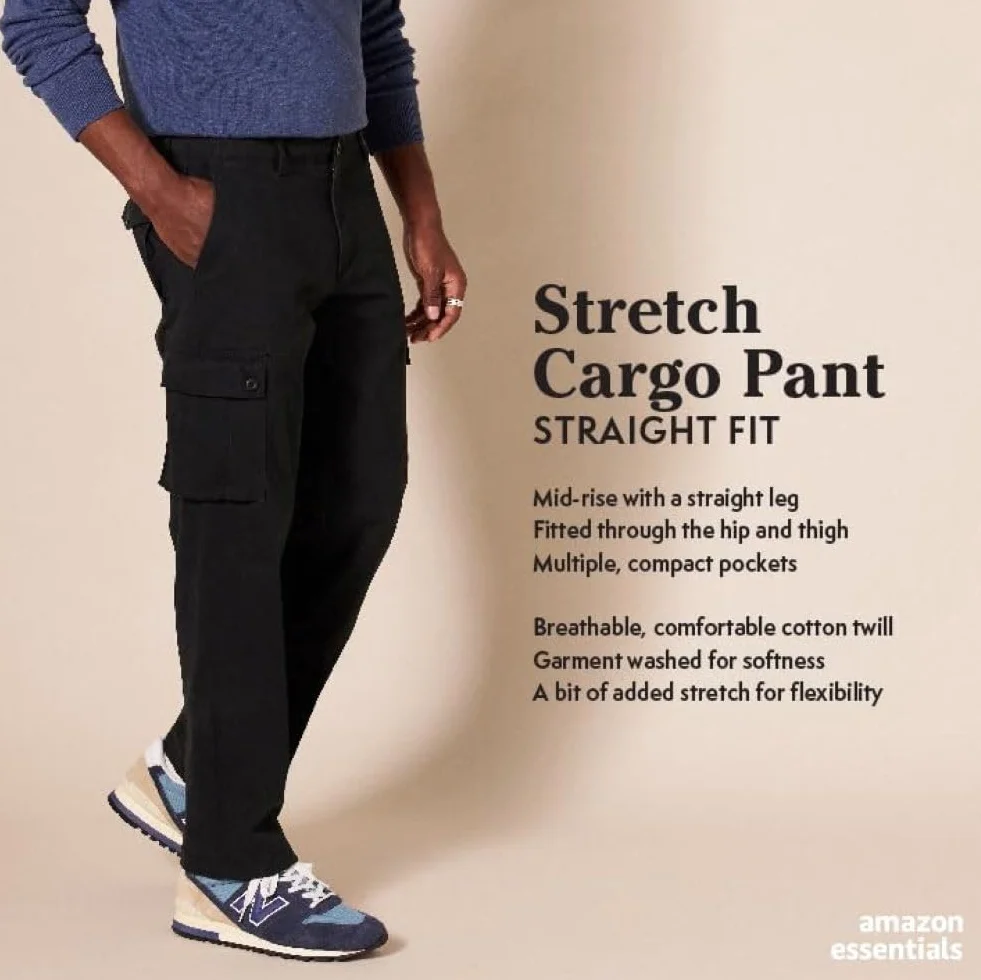 Amazon Essentials Mężczyźni Spodnie cargo ze stretchem straight fit (dostępne w wersjach Big i Tall)
