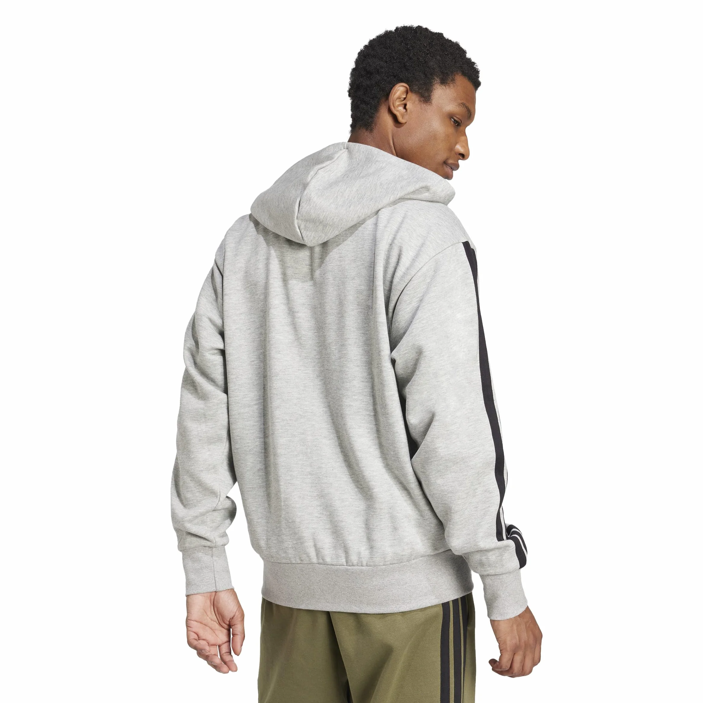 adidas Mężczyźni ESSENTIAL THREE STRIPES FLEECE ZIPPER HOODIE, medium grey heather/black, L