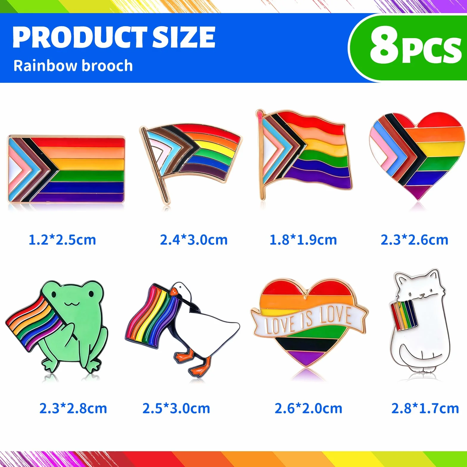 Zestaw 8 pinów Pride Pins, LGBTQ+ Rainbow Progress Flag Enamel Pin, LGBT Jewelry do plecaków, smyczy i akcesoriów