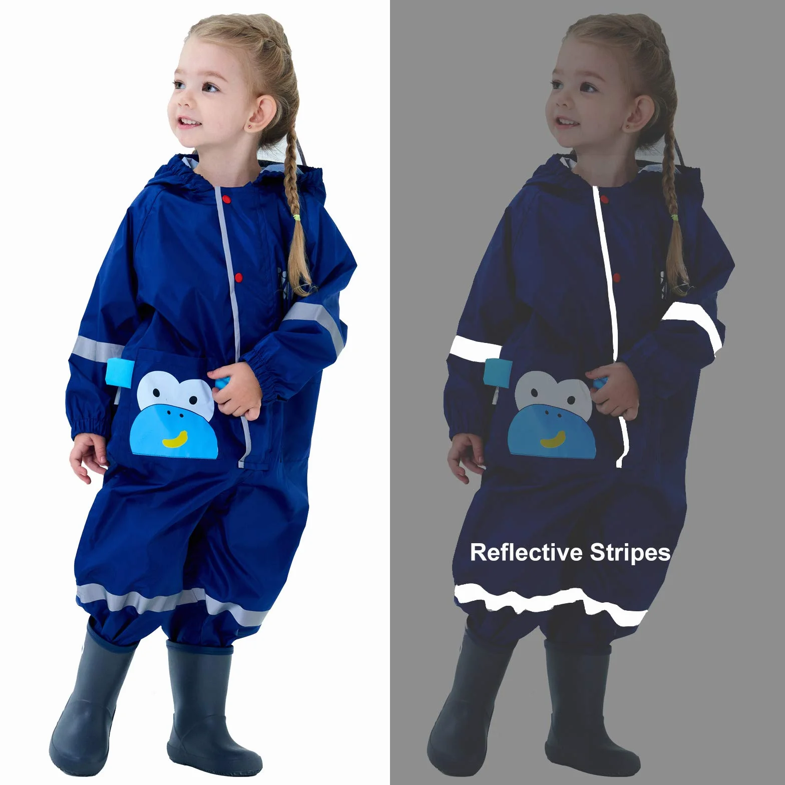 Puddle kombinezon dziecięcy wodoodporny garnitur chłopcy dziewczęta wszystko w jednym kombinezon przeciwdeszczowy z kapturem lekki wzór zwierzęcy jednoczęściowy odzież przeciwdeszczowa dla