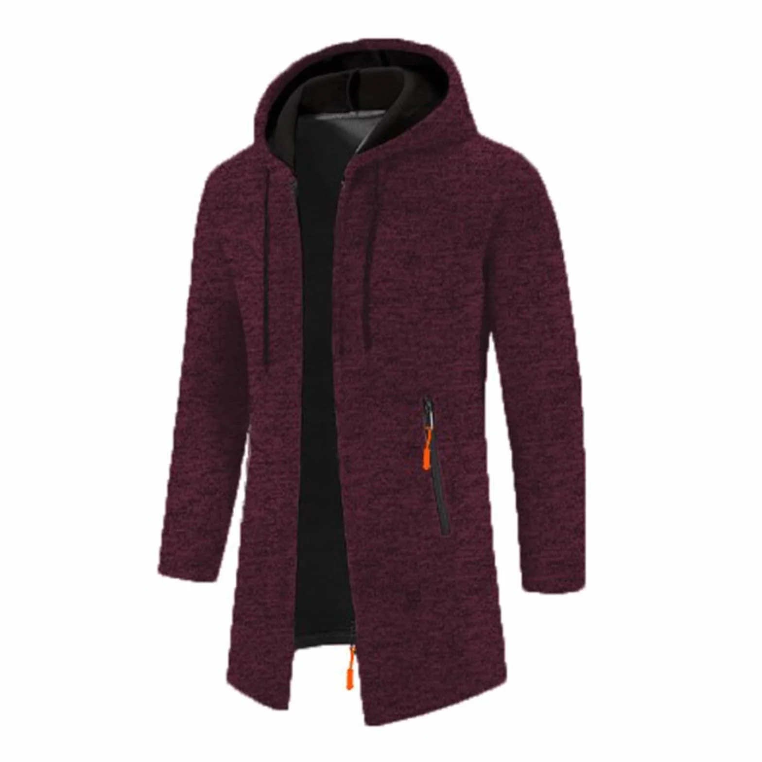 Męski slim fit polar ciepły długi płaszcz z kapturem, jesień i zima na co dzień modny zamek błyskawiczny z długim rękawem kardigan z kieszenią luźny na zewnątrz wygodna kurtka sportowa topy