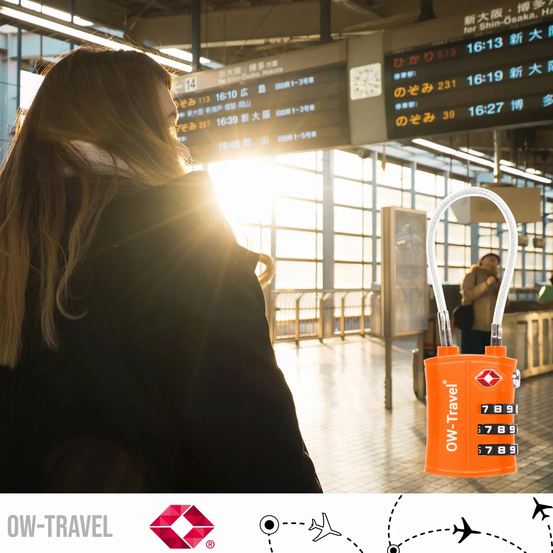 OW-Travel TSA Kłódka z Linką i Zamkiem Szyfrowym(Zestaw 2 Pomarańczowy)3 Cyfrowe Kłódki Walizkowe. Kłódka na szyfr na Plecak, Walizkę, Bagaż Kłódki Szyfrowe Bagażowe Szafek na Siłownię