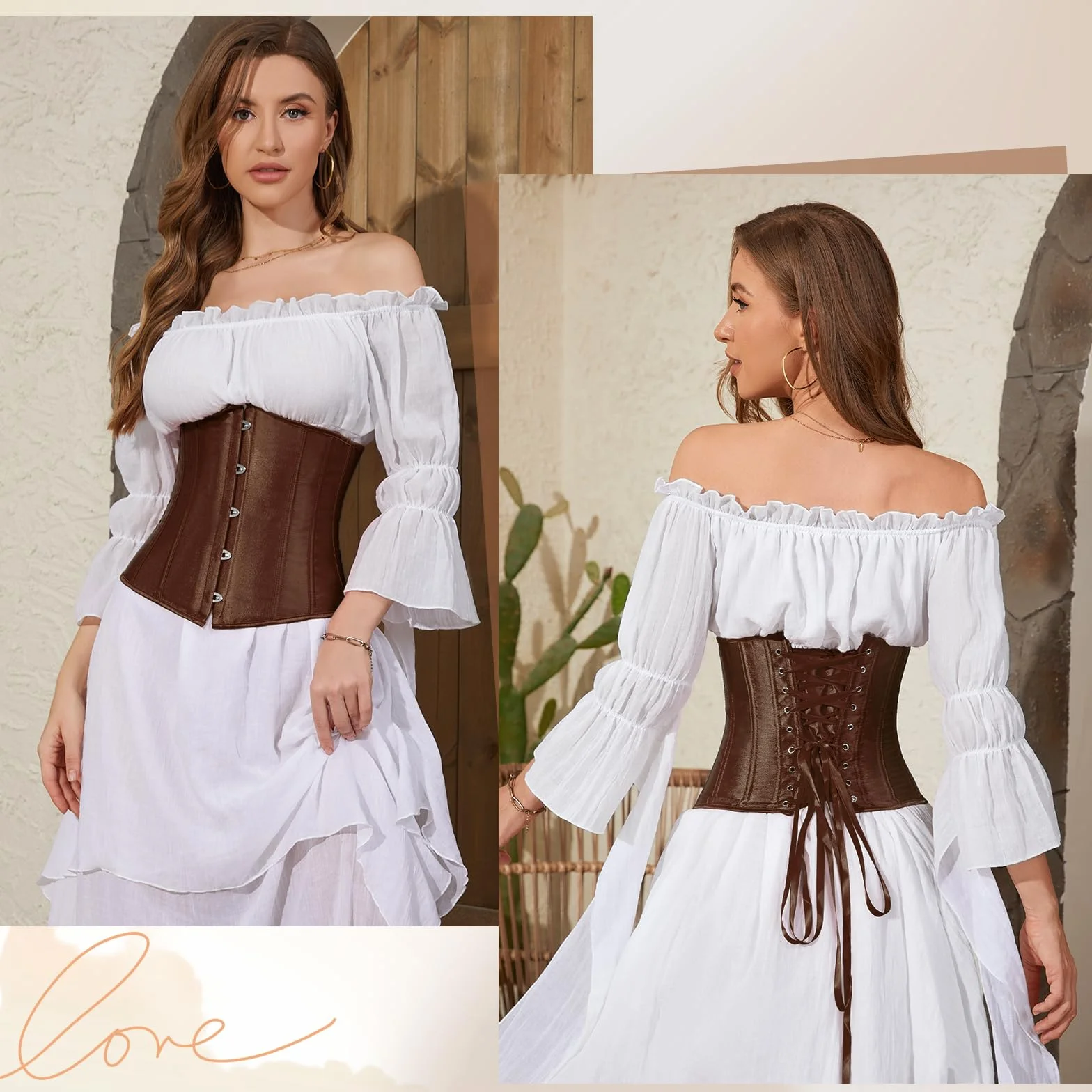 TRIWORKS Gorset damski gorset gorset pod biustem satynowy Lace Up Waist Cincher na Halloween i karnawał XS-6XL