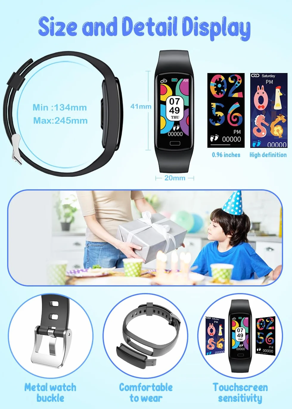 Inteligentny zegarek Dziecko Smartwatch Fitness: Bransoletka Aktywność Dziewczyna Inteligentny Zegarek Chłopiec Wodoodporny IP67 Ekran Dotykowy Sportowy Tracker z Monitor Uśpienia Kalorie Krokomierz