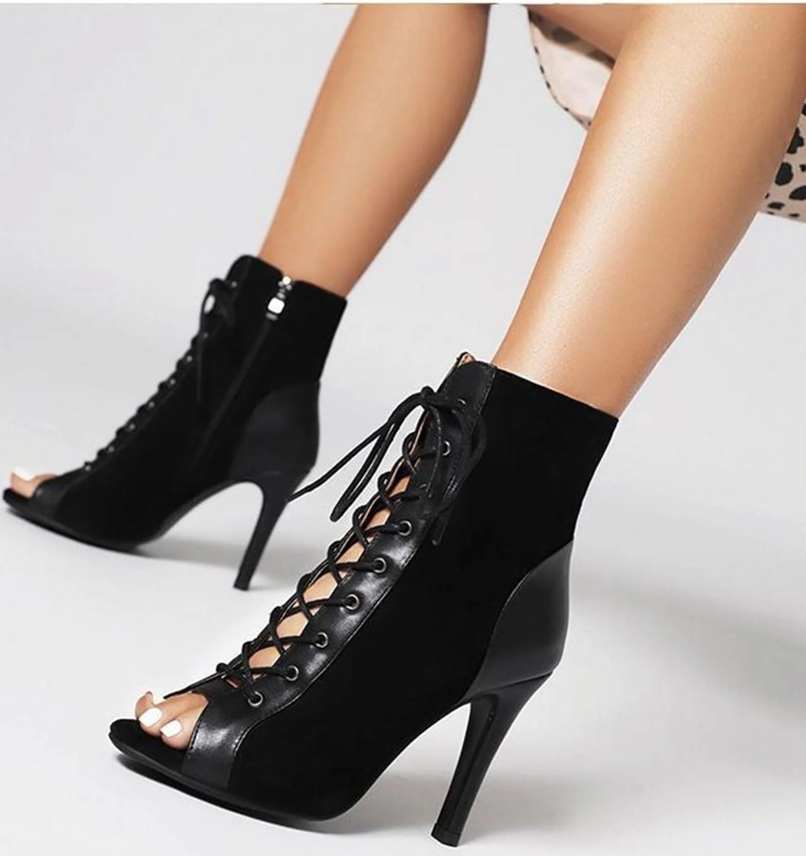 Damskie botki Jazz Stiletto obcas Sexy otwarty impreza wieczór buty Z012