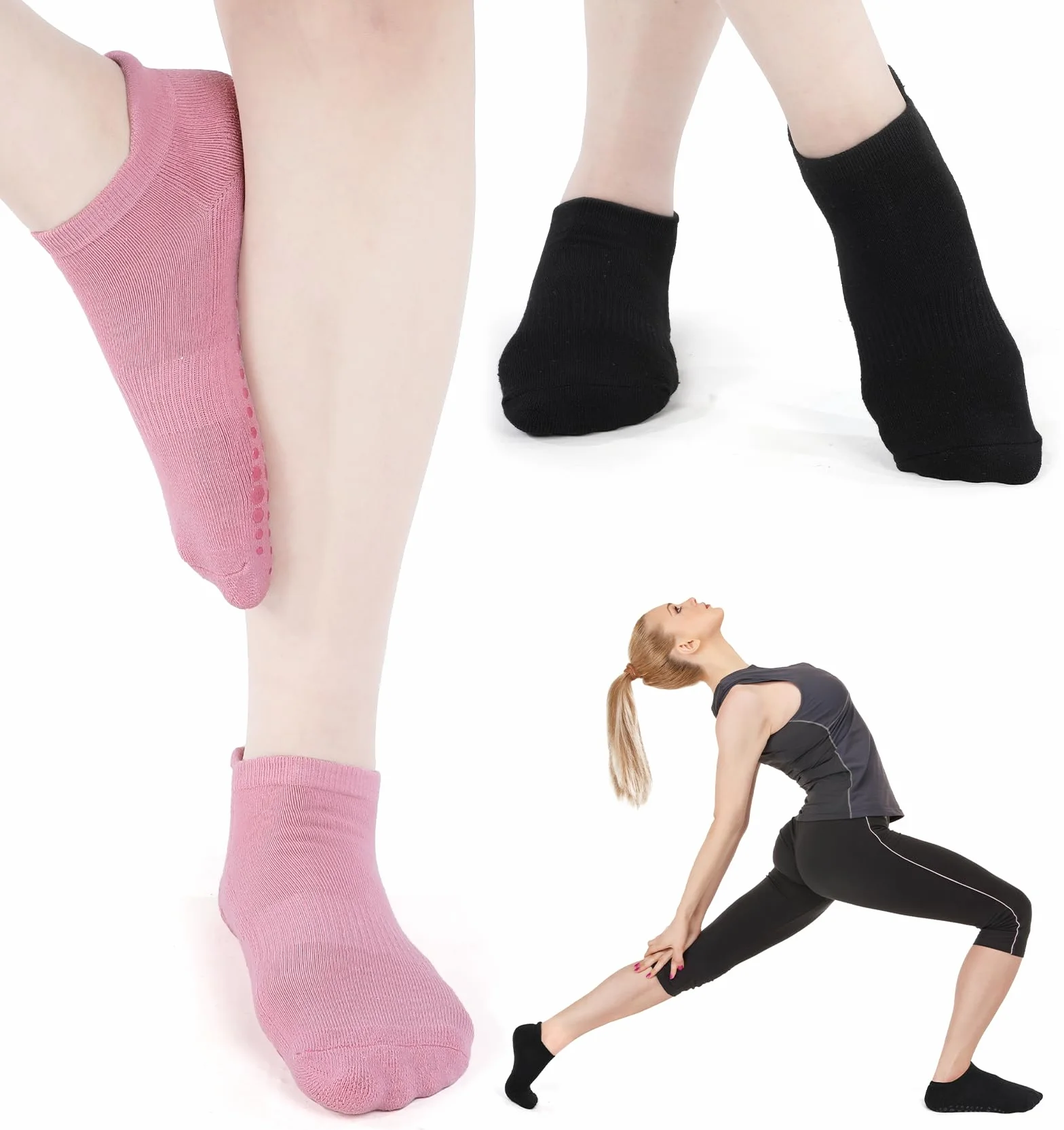 3 pary skarpet do pilatesu, jogi i fitnessu, antypoślizgowe, z wypustkami, oddychające, damskie, 34-40