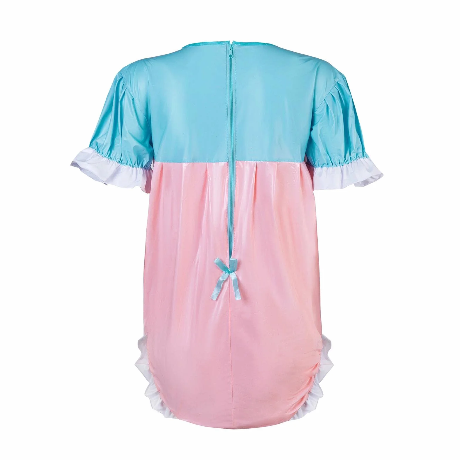 Dwukolorowy patchworkowy uroczy krótki rękaw TPU ABDL Onesie Pieluchy dla niemowląt Miłośnik (ABDL) guzik Krocze Romper Body Plastikowe Onesie