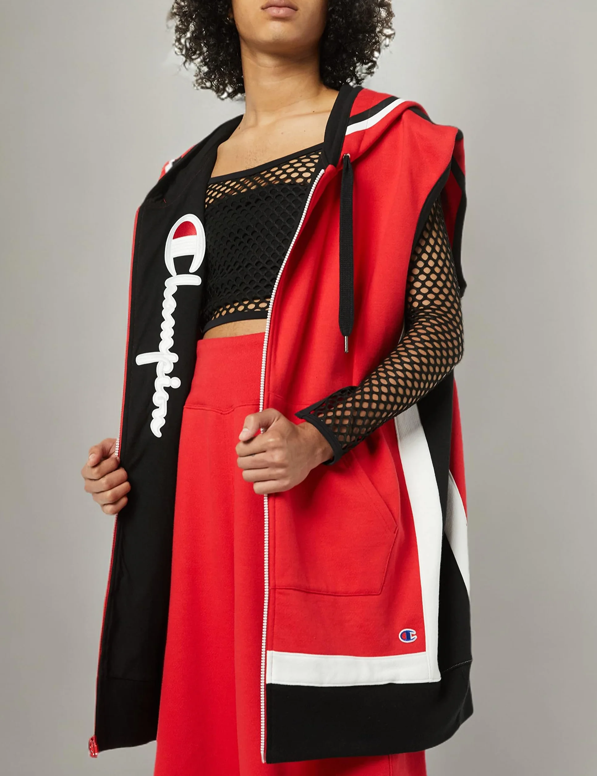 Champion Damska bluza z kapturem oversized Reverse Weave Vest, czerwony/heban/biały-510515, L-XXL