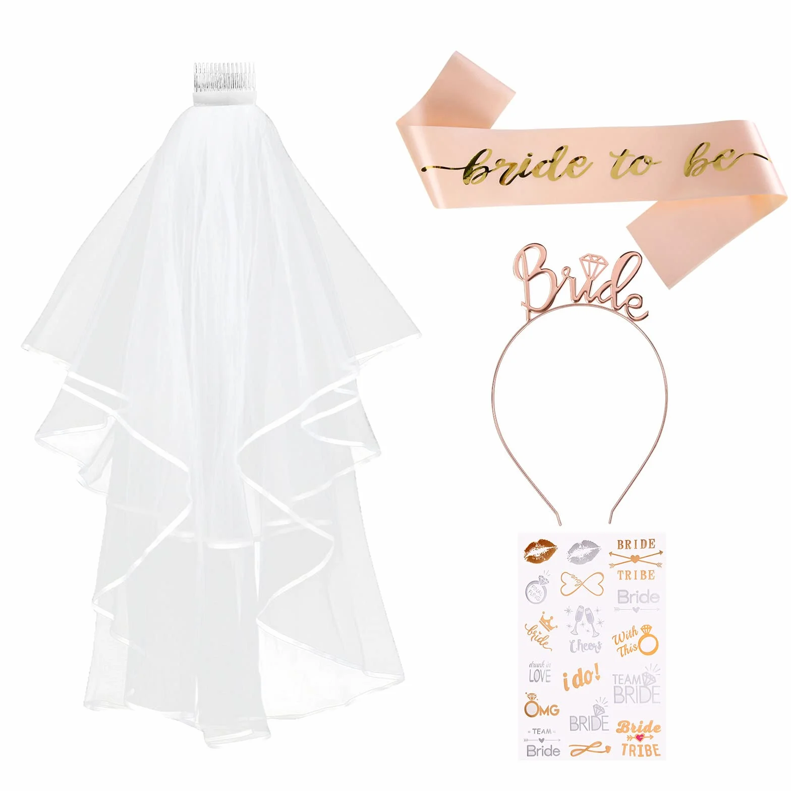 Aomig Bride to Be JGA dekoracyjna szarfa zestaw 4 szt. Team Bride szarfa na wieczór panieński, fotografia ślubna, korona urodzinowa, dla dziewcząt, welon, tiara, wieczór panieński, opaska na czoło w