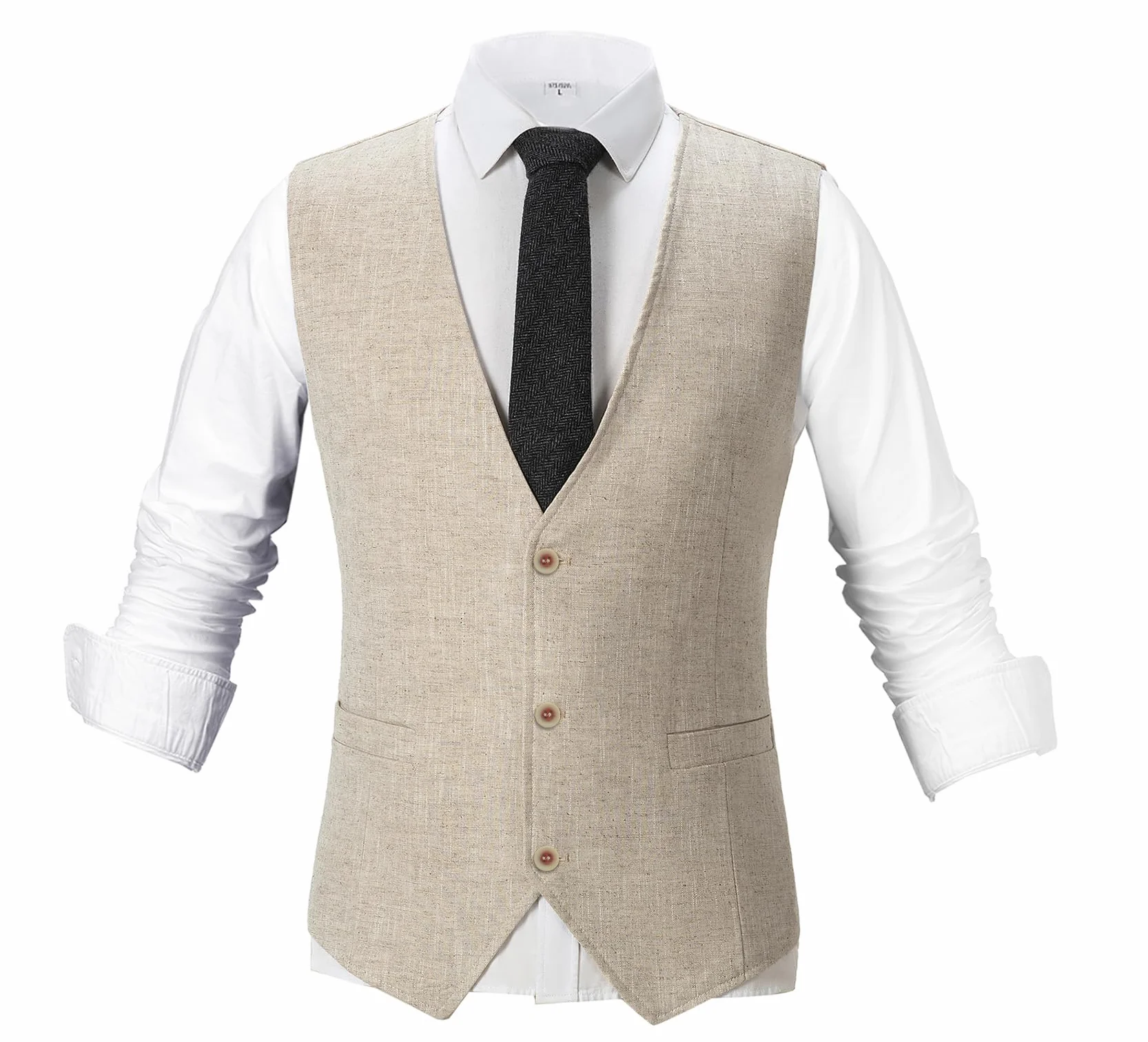 Męska Letnia Kamizelka Lniana Garniturowa Casual Regular Fit