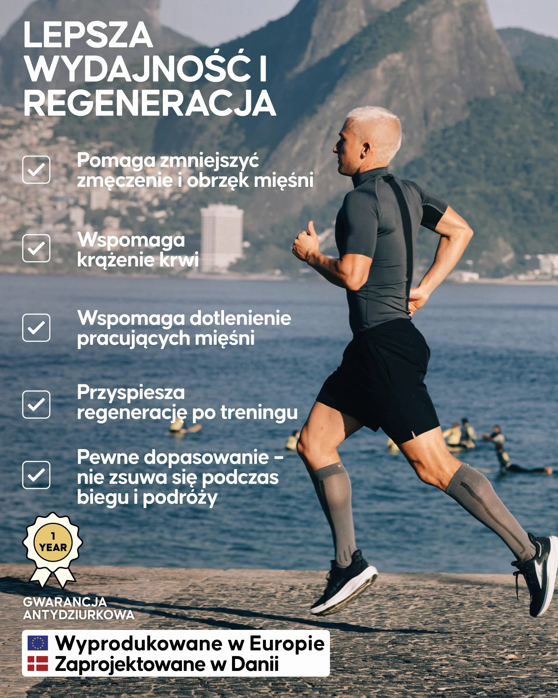 DANISH ENDURANCE 1 and 2-Pak Skarpet Kompresyjnych 21–26 mmHg, Regeneracja po Bieganiu, Skarpety Podróżne z Odprowadzającym Pot Stopniowanym Uciskem, Unisex