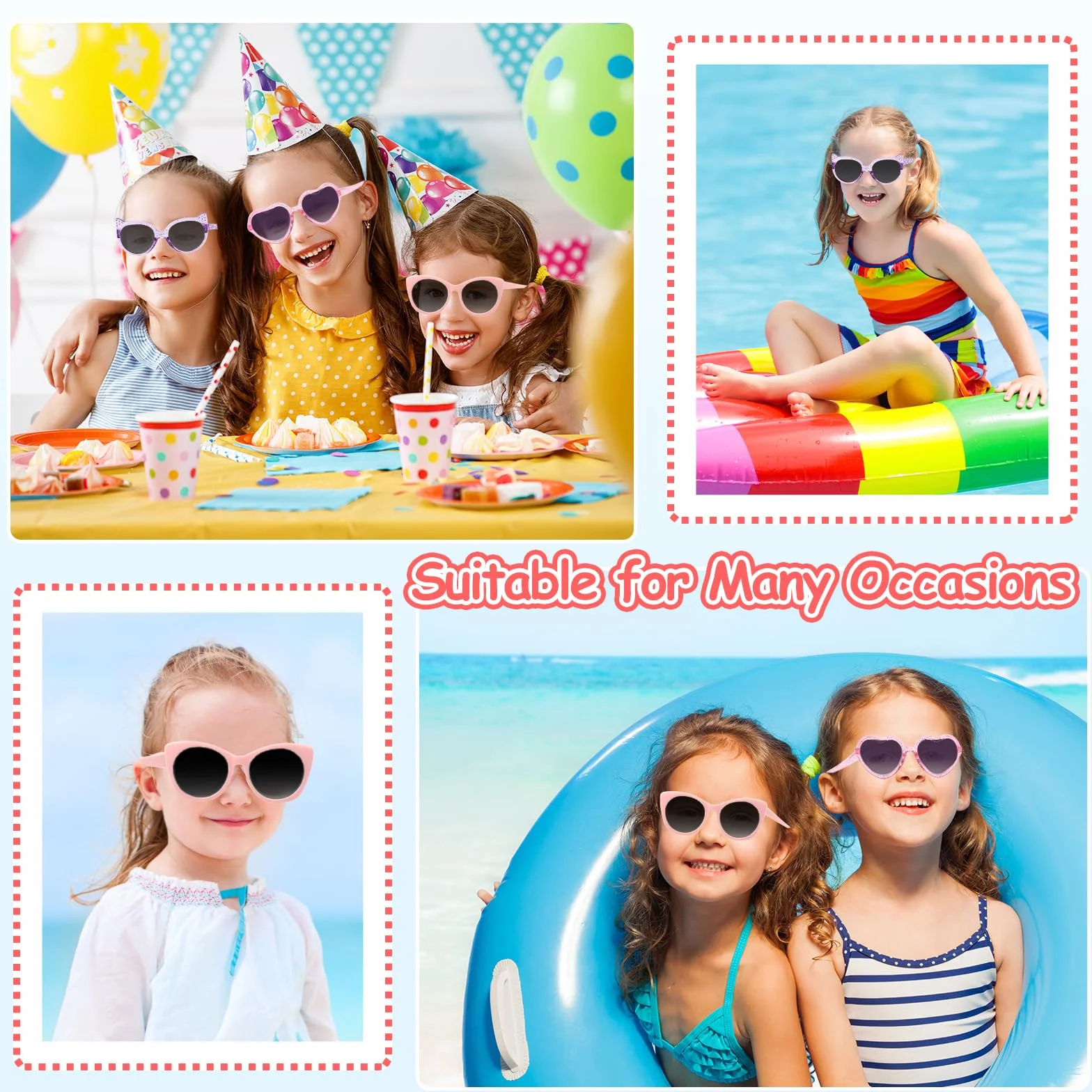 Hifot Okulary przeciwsłoneczne dla dzieci, dziewczęce, urocze okulary przeciwsłoneczne dla dzieci w wieku 3-8 lat, zestaw w kształcie kota serca, kocie oko, Funky Party Glasses Favor, dziecięce