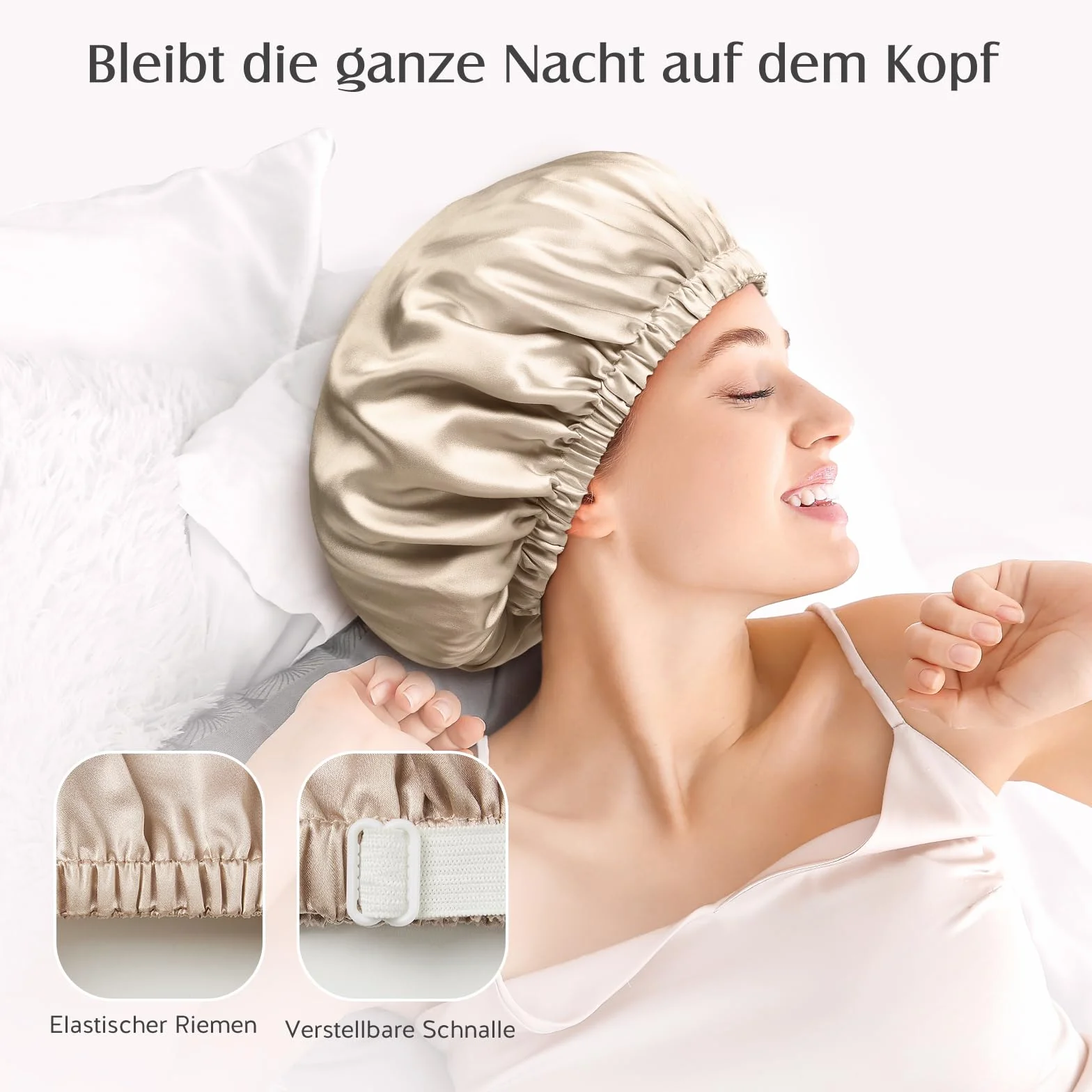 Umisleep 22 Momme Czapka Do Spania Ze 100% Jedwabiu Morwowego, Podwójna Jedwabna Nocna, Kręcone Włosy, Oddychająca, Regulowana Z Gumką, Kremowy, Rozmiar